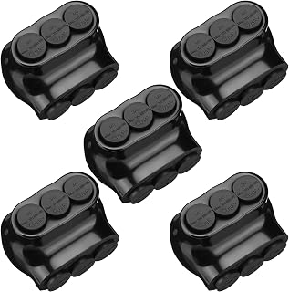 Kanayu 5 Pcs Black Insulated Multi Cable Connector, 3 Ports Electric Wire Connectors and Soldering Lugs, Single Side Entry Cable Splicers, with Oxide Inhibitor (3/0-6 AWG Range,2.57" x 1.73")