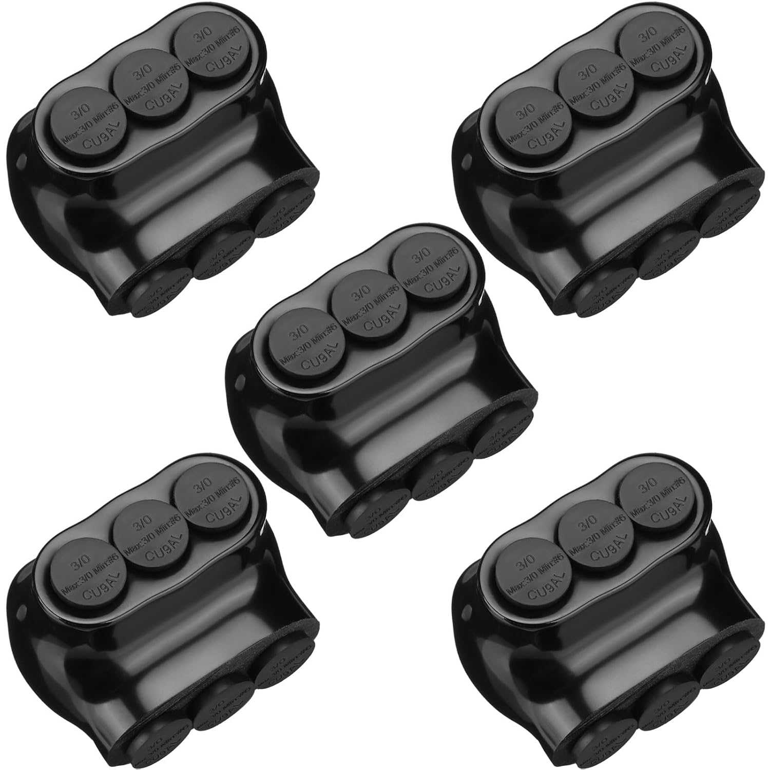 Kanayu 20 Pcs Black Insulated Multi Cable Connector, 3 Ports Electric Wire Connectors and Soldering Lugs, Single Side Entry Cable Splicers, with Oxide Inhibitor (14-4AWG Range,1.57" x 1.26")