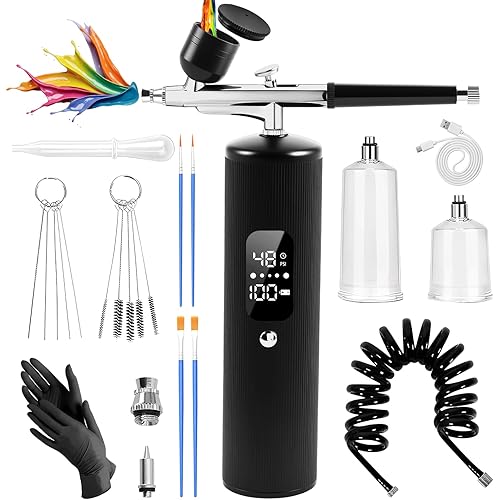Airbrush Kit With Compressor, 48PSI High Pressure Portable Airbrush, 0.3mm Nozzle Airbrush Gun, 6000 mAh Airbrush Compressor, Airbrush Sets for Nail Art, Painting, Cake Decor, Makeup, Modeling