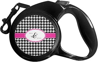 Houndstooth w/Pink Accent Retractable Dog Leash - Medium (Personalized)