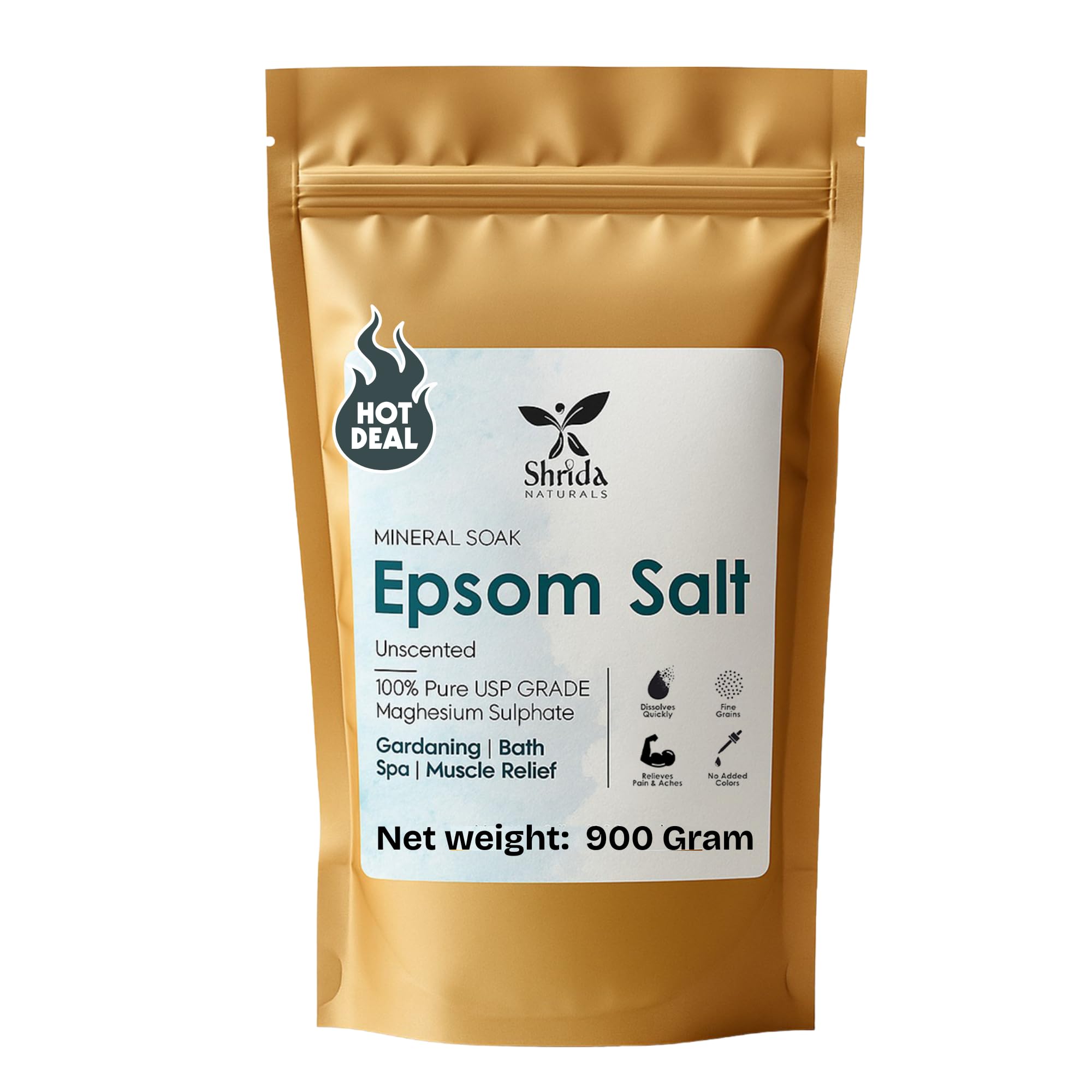 Shrida Naturals Epsom Bath Salt Crystals 900 gram | 100% Pure Unscented Magnesium Sulphate | Pain Relief & Muscle Recovery | Foot Soak, Detox Bath & Stress Relief | Reduce Soreness & Swelling-image-39