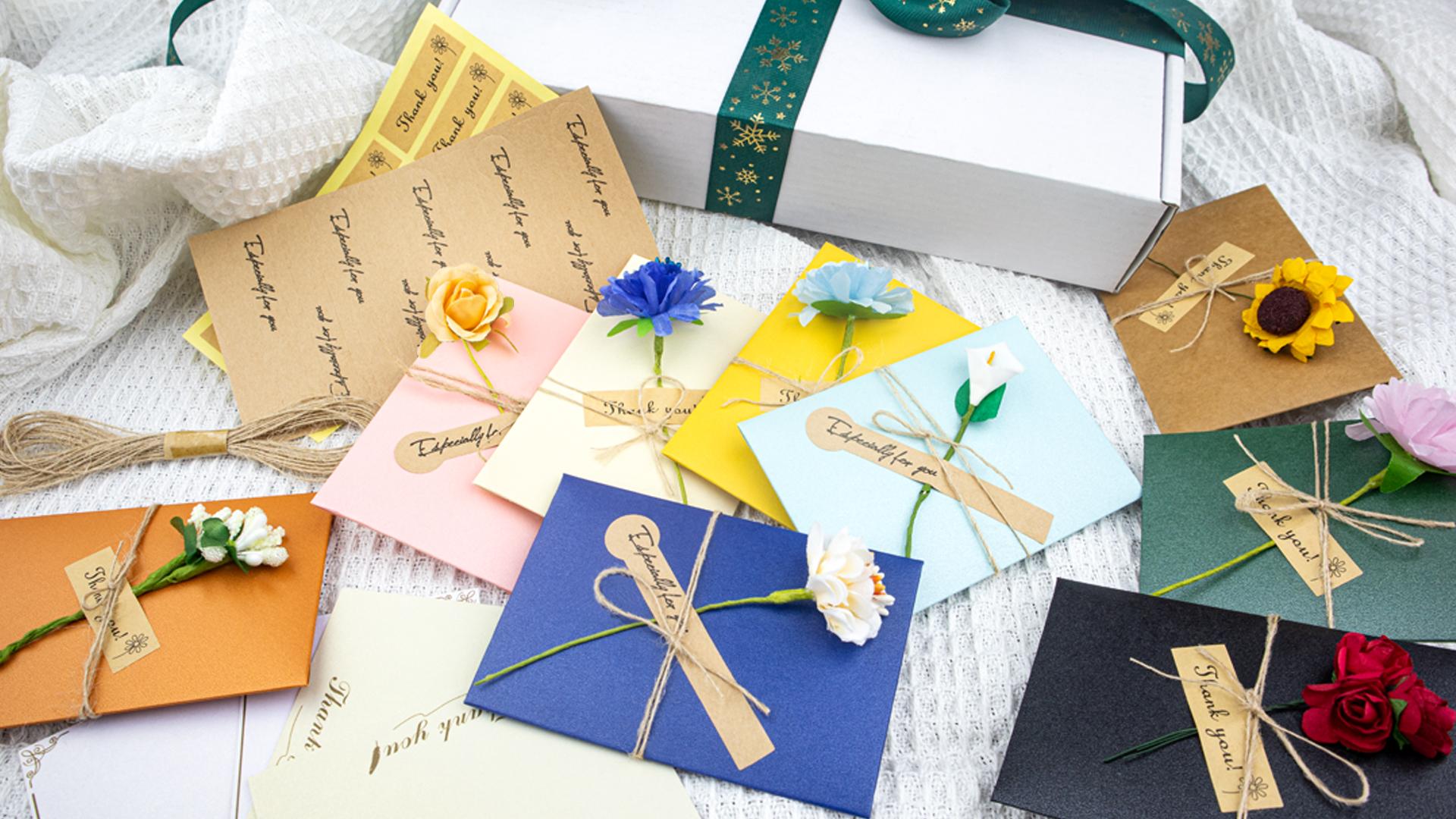 Amazon | メッセージカード 感謝カード ミニ型 12種類 手作り造花 封筒