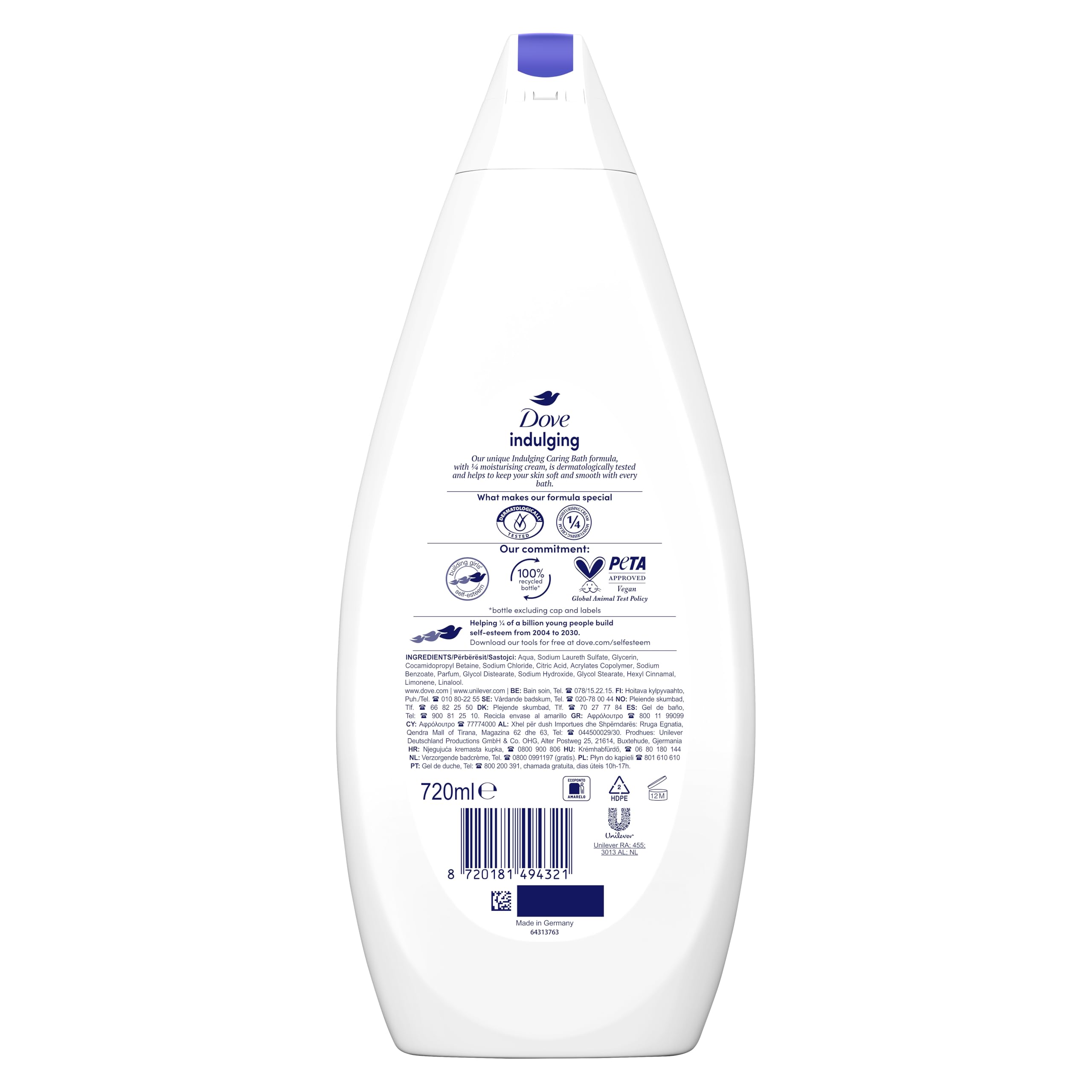 Dove Gel de Baño Cuidado Indulgente Crema Hidratante 720 ml