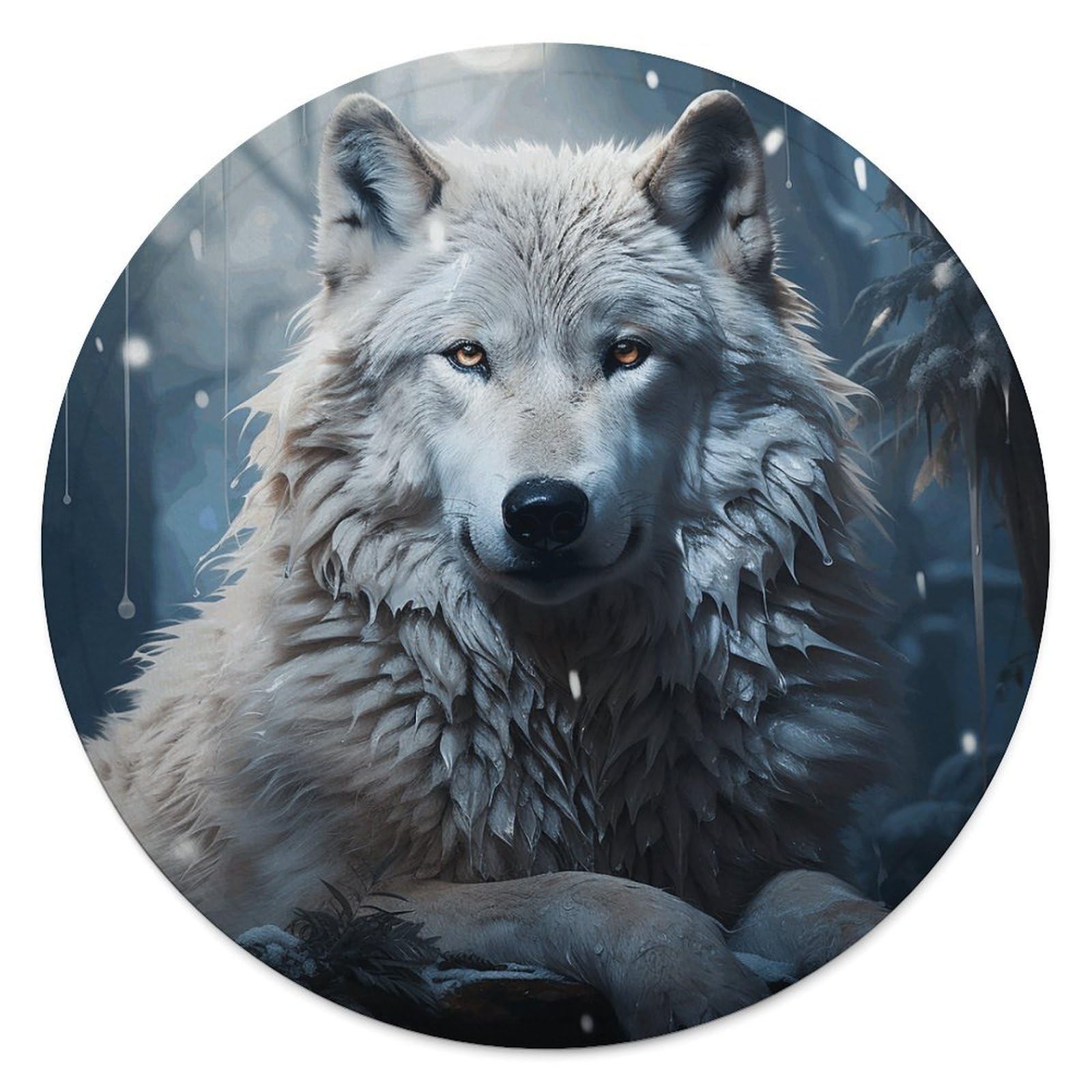 Couverture de plage ronde loup 150cm en microfibre coton avec franges