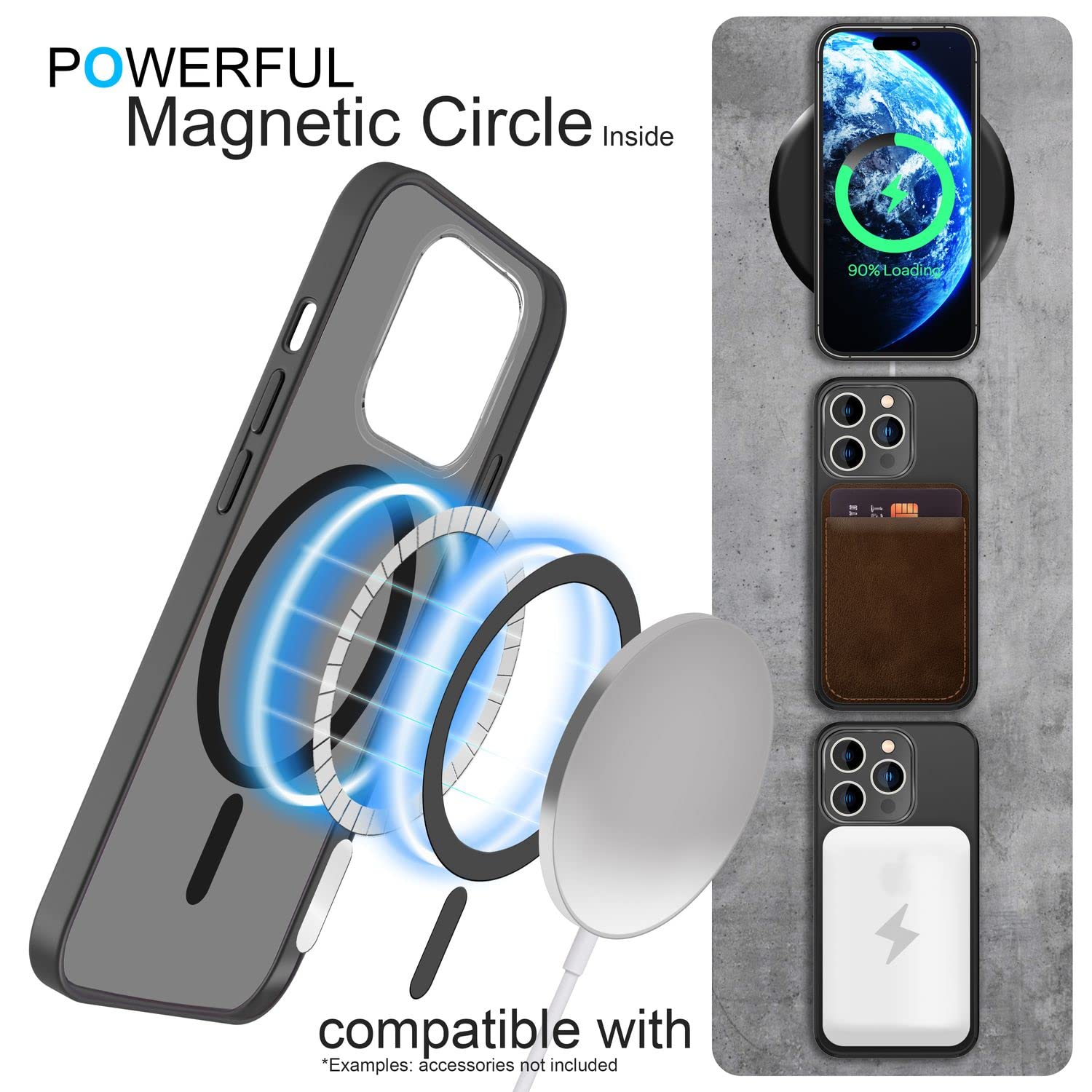 NALIA Set [3-in-1] MagPower Semi-Transparent Cover Compatible with