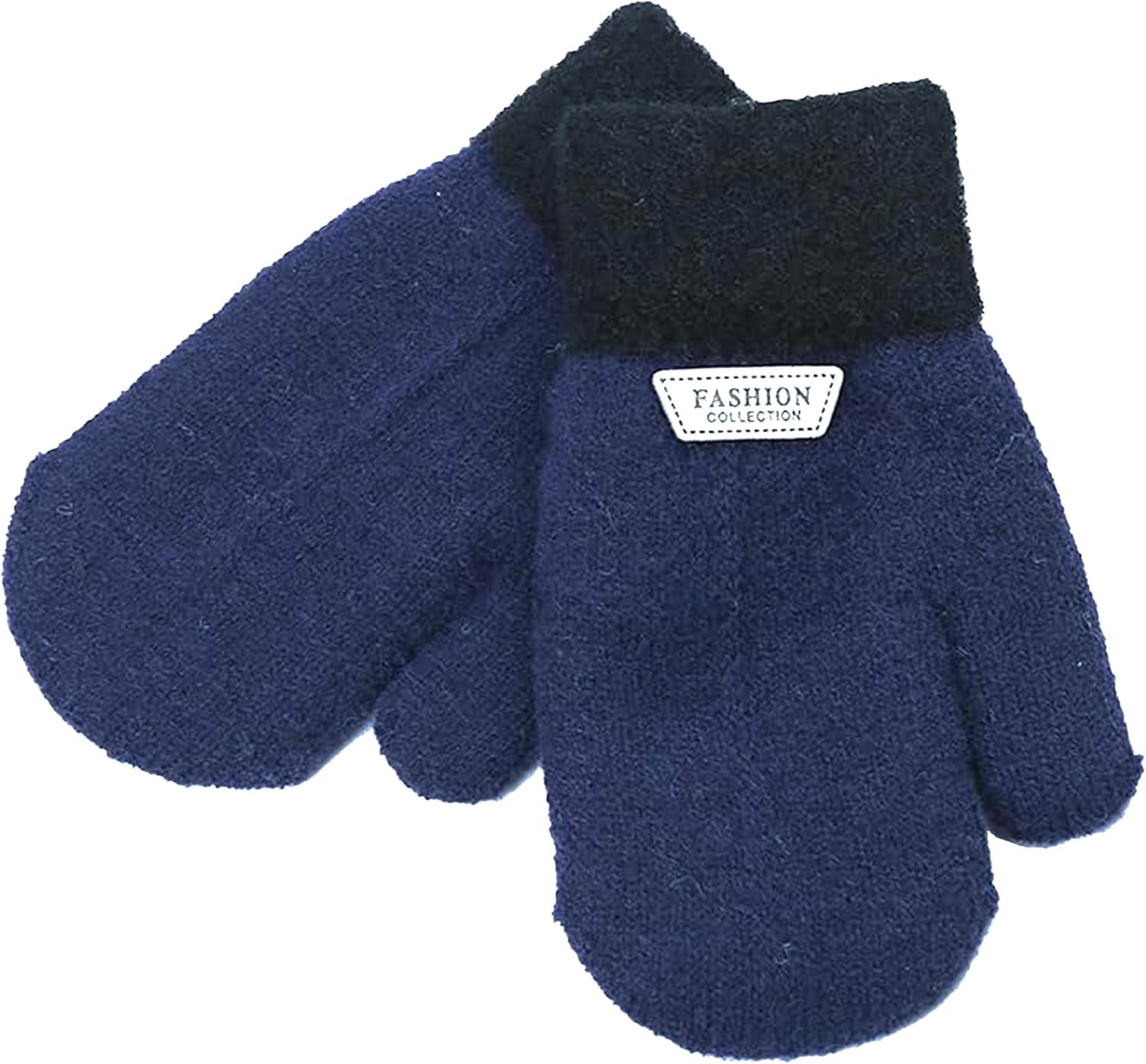 Kids Warm Knit Mittens with Double Layer Girls Boys Winter Outdoor Gloves 3-7 Years Blue
