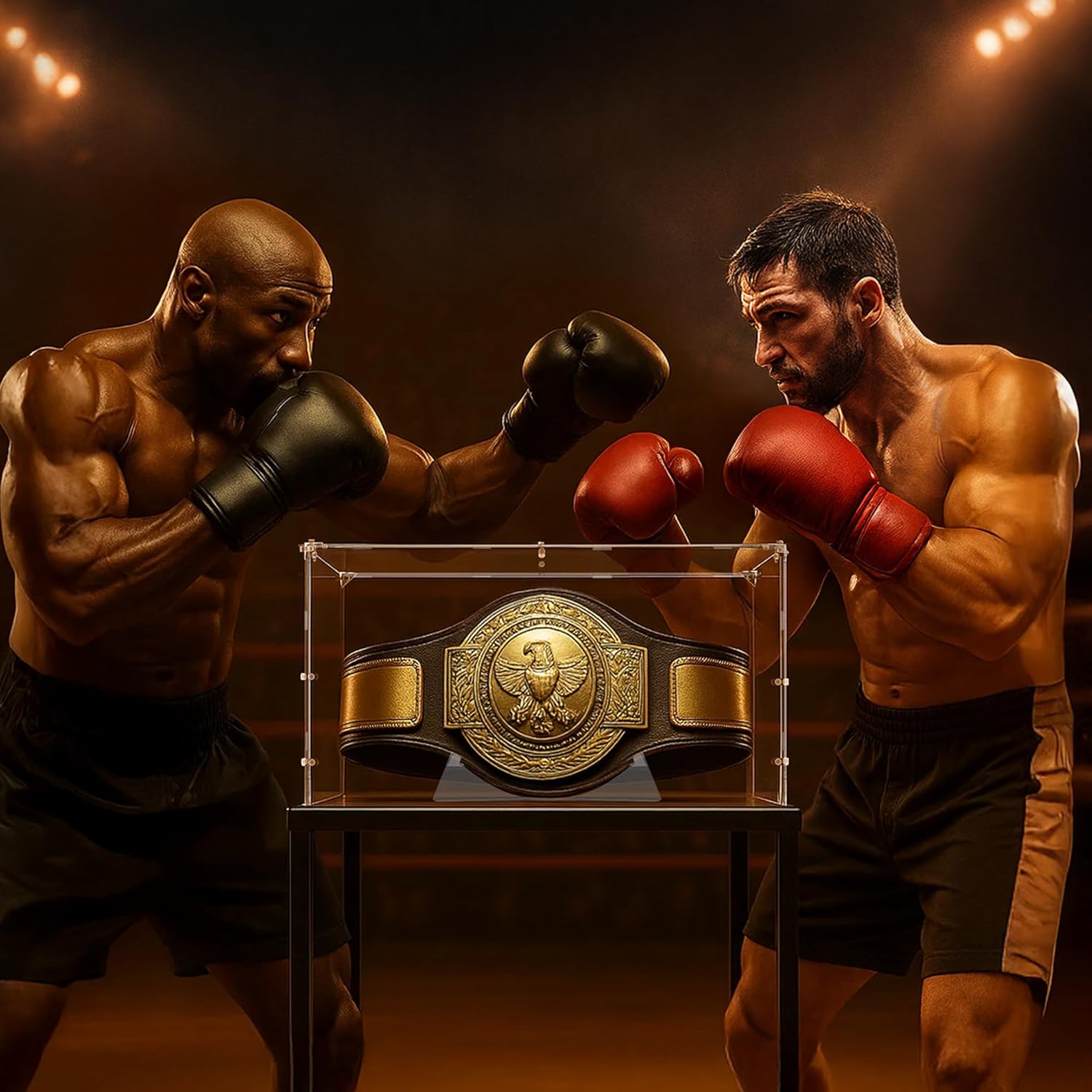 Championship Belt Display Case, 24"x16"x16" Large Acrylic Box with 4mm Ultra-Thick Clear Panel,Includes Belt Stand for Wrestling or Boxing Titles