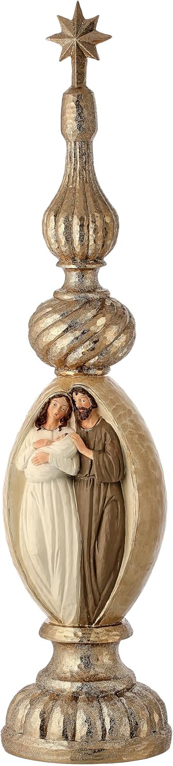 Regency International Resin Holy Family in Pedestal Finial, 22-inches Height, Ivory Gold, Home Decor and Accessories, MTX73360-IVGA