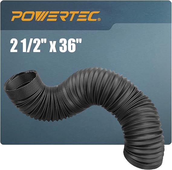 Powertec 2-1/2'' × 36'' خرطوم جمع الغبار، 2.5 بوصة مرنة Pp خرطوم جامع الغبار لمنشار الجدول، ميتري المنشار، حفر الصحافة، حزام ساندر، النجارة ومتجر الخشب نظام جمع الغبار (70198)