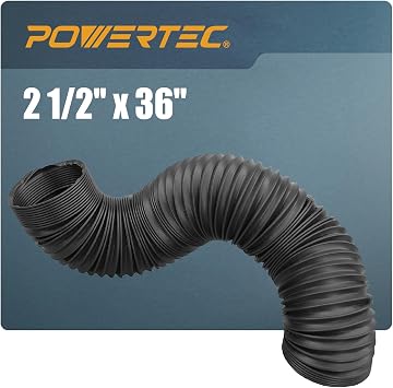POWERTEC 2-1/2 x 36 Dust Collection Hose, 2.5 Inch Flexible PP Dust Collector Hose for Table Saw, Miter Saw, Drill Press, Belt Sander, Woodworking and Wood Shop Dust Collection System 70198