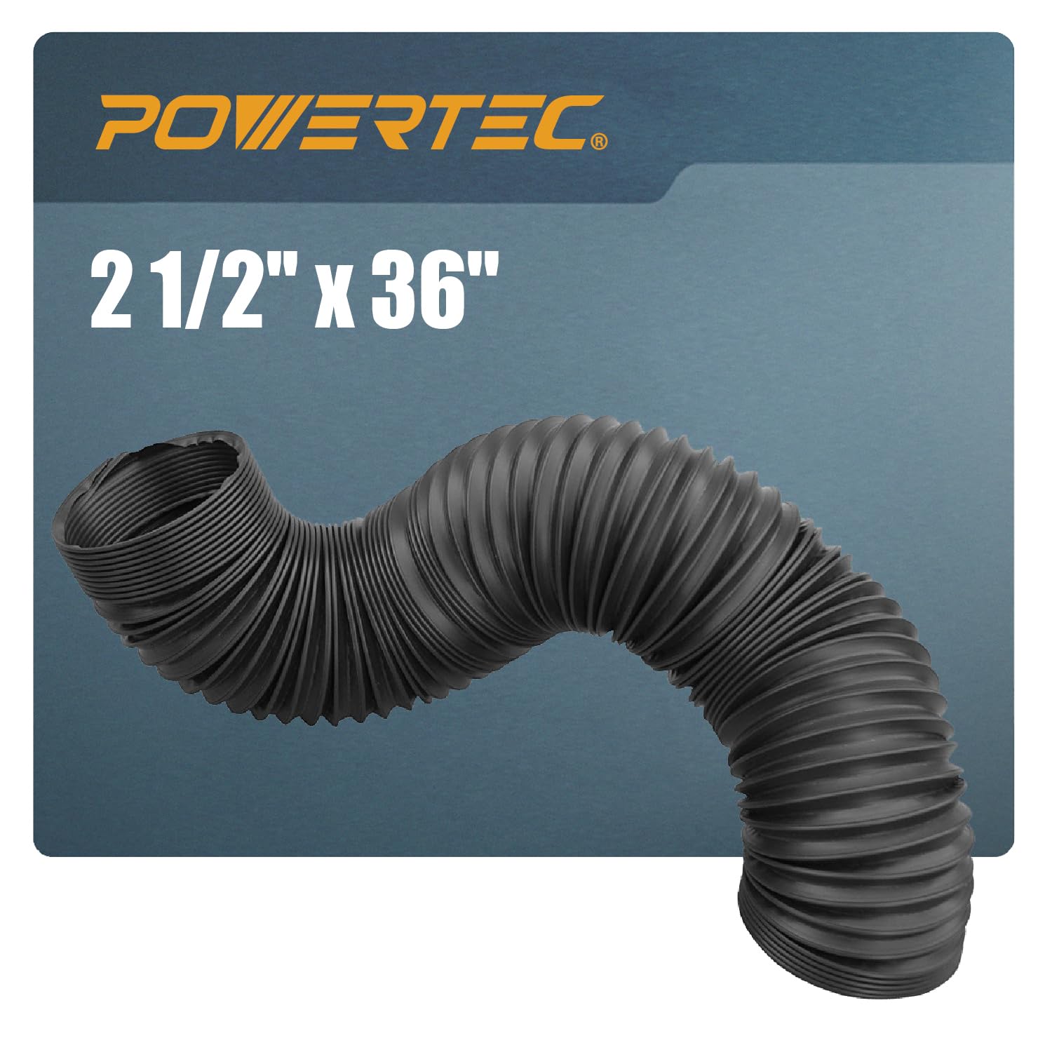 POWERTEC 2-1/2'' x 36'' Dust Collection Hose, 2.5 Inch Flexible PP Dust Collector Hose for Table Saw, Miter Saw, Drill Press, Belt Sander, Woodworking and Wood Shop Dust Collection System (70198)
