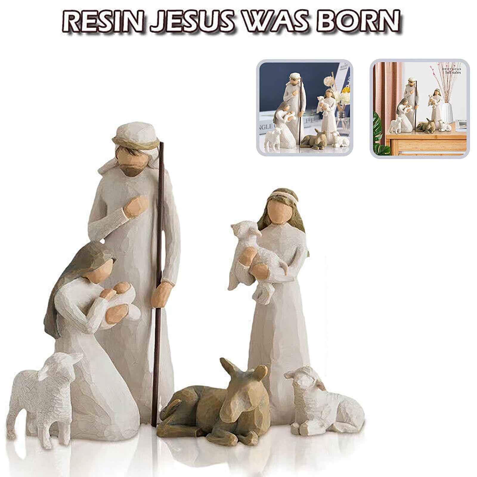 Krippenset Born Scene, 10-teiliges Figuren Krippe Harz, Weihnachtskrippe mit Figuren, Geburt Belen Weihnachten, Krippenszene Krippe Harz Heilige Familie, Dekoration (A.)
