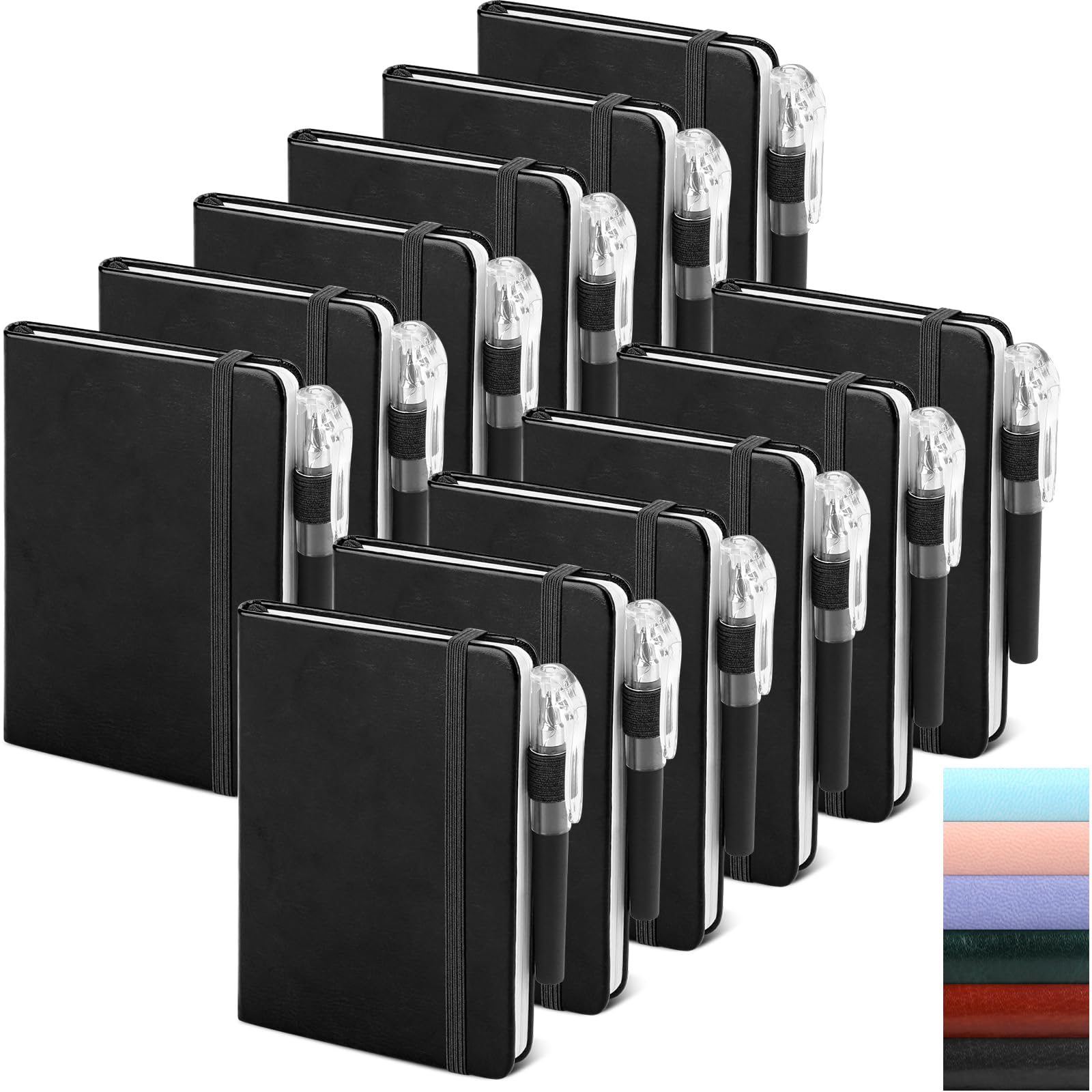 Small Notebook College Ruled 12 Pack (Black) 3.7x5.7 in Pocket Notebook Bulk Journaling Notebooks Mini Hardcover Lined Note Pads with Pens for Work Business Travel and Office Supplies