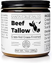 Santa Cruz Paleo Beef Tallow for Skin Care & Cooking, 100% Grass Fed and Finished, Gluten Free, Keto, Sugar Free, Paleo, Use as Lip Balm or Moisturizer, With Vitamin D, E, K, B1, A, Fatty Acids, 14 Oz