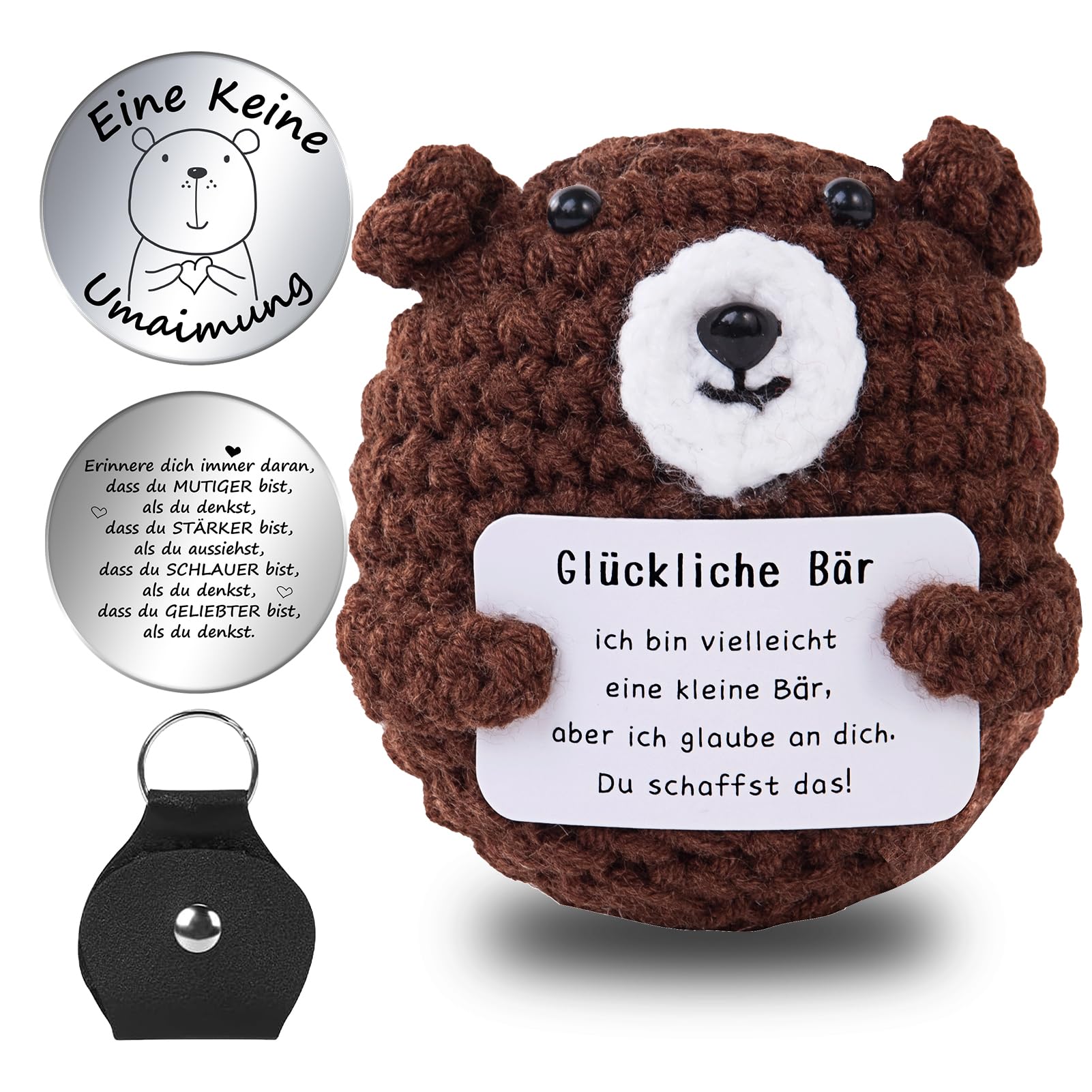 Aruigu Pocket Hug Happy Bear, Creative Knitting Wool Bear Doll and Small Hug Lucky Charm (Silver), Courage Gift, First Day of School Gift, Get Well Gift