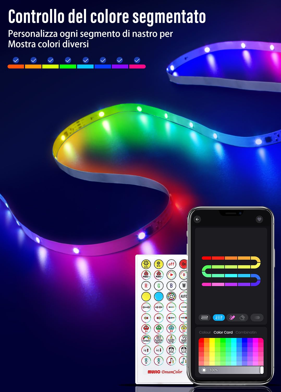 BEAEET Striscia LED 10 Metri,Strisce LED RGB+IC con APP Bluetooth e Telecomando,Strisce led Sincronizzazione Musicale,la Adatto per Interni,Feste e per Natale