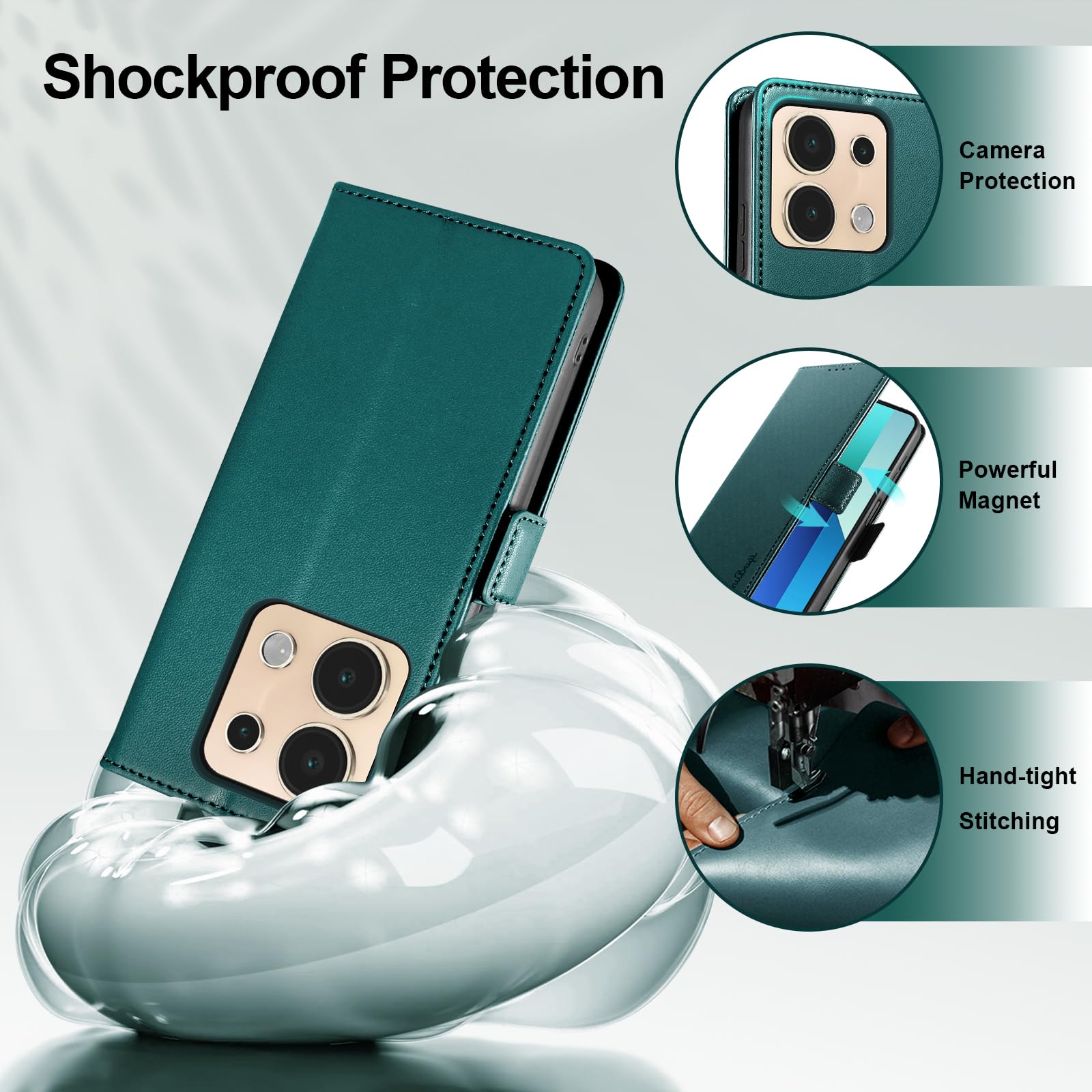 Custodia Portafoglio In Pelle Per Xiaomi Redmi Note 13 Pro 4G/Poco M6 Pro - Blocco RFID, Supporto, Magnetica, Rosa - 3