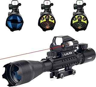 UUQ 4-16x50 Tactical Rifle Scope Red/Green Illuminated Range Finder Reticle W/Laser Sight and Holographic Reflex Dot Sight (Red Laser)