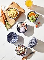 Vista 4 de Tazones Azules y Blancos, Tazones de Cerámica para Postre de 10 Oz, Juego de Tazones de Porcelana para Helado, Tazones Decorativos para Aperitivos
