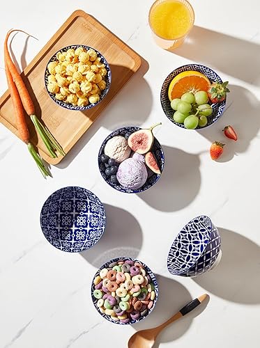 Miniatura 4 de Tazones azules y blancos, cuencos de cerámica para postre de 10 onzas, juego de cuencos de porcelana para helado, cuencos decorativos para