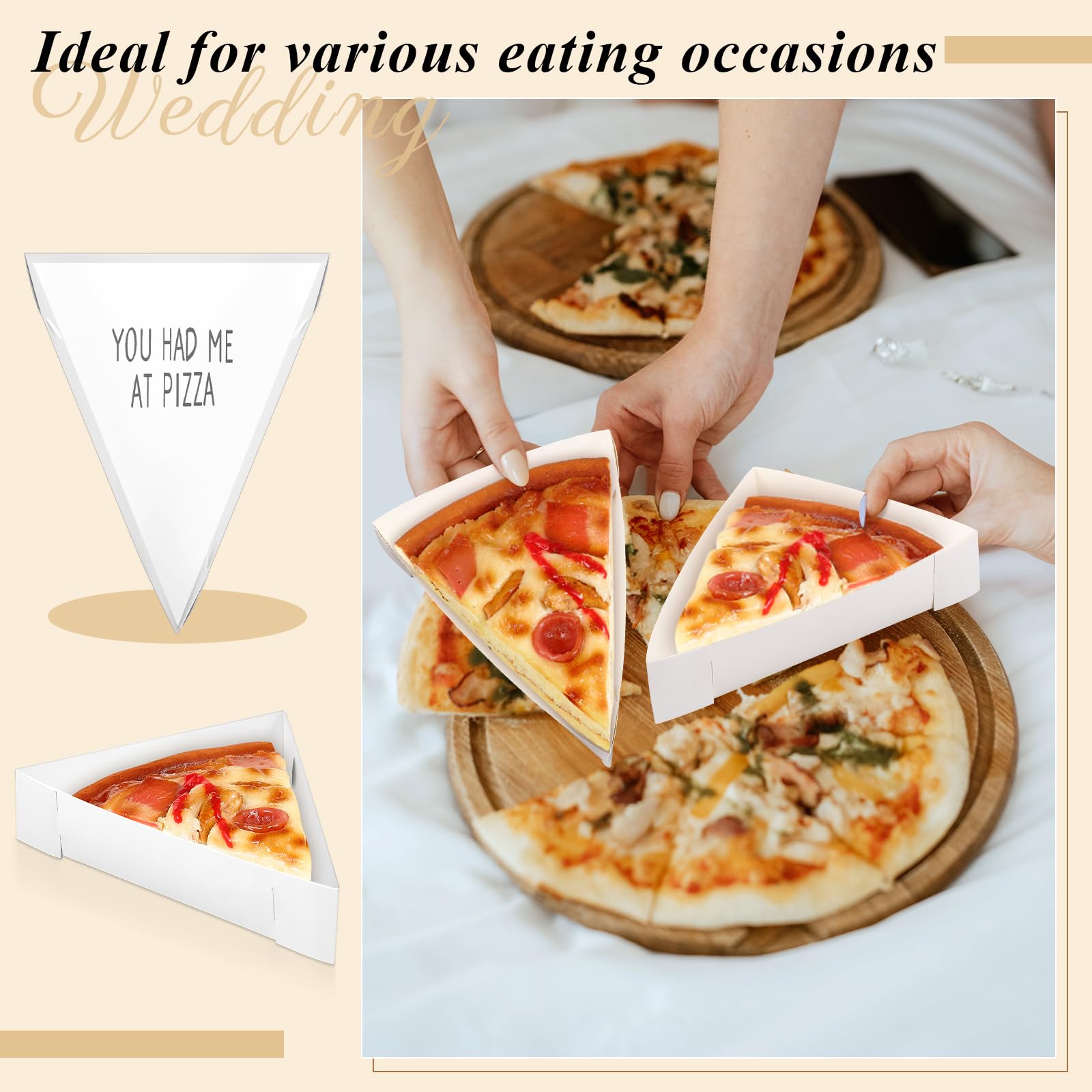 Tioncy 50 cajas de pizza a granel de 9.65 x 7.28 x 1.77 pulgadas, desechables, platos de cuña para pizza, bandeja triangular para boda, bandeja de cartón, soporte para cumpleaños, boda, despedida de