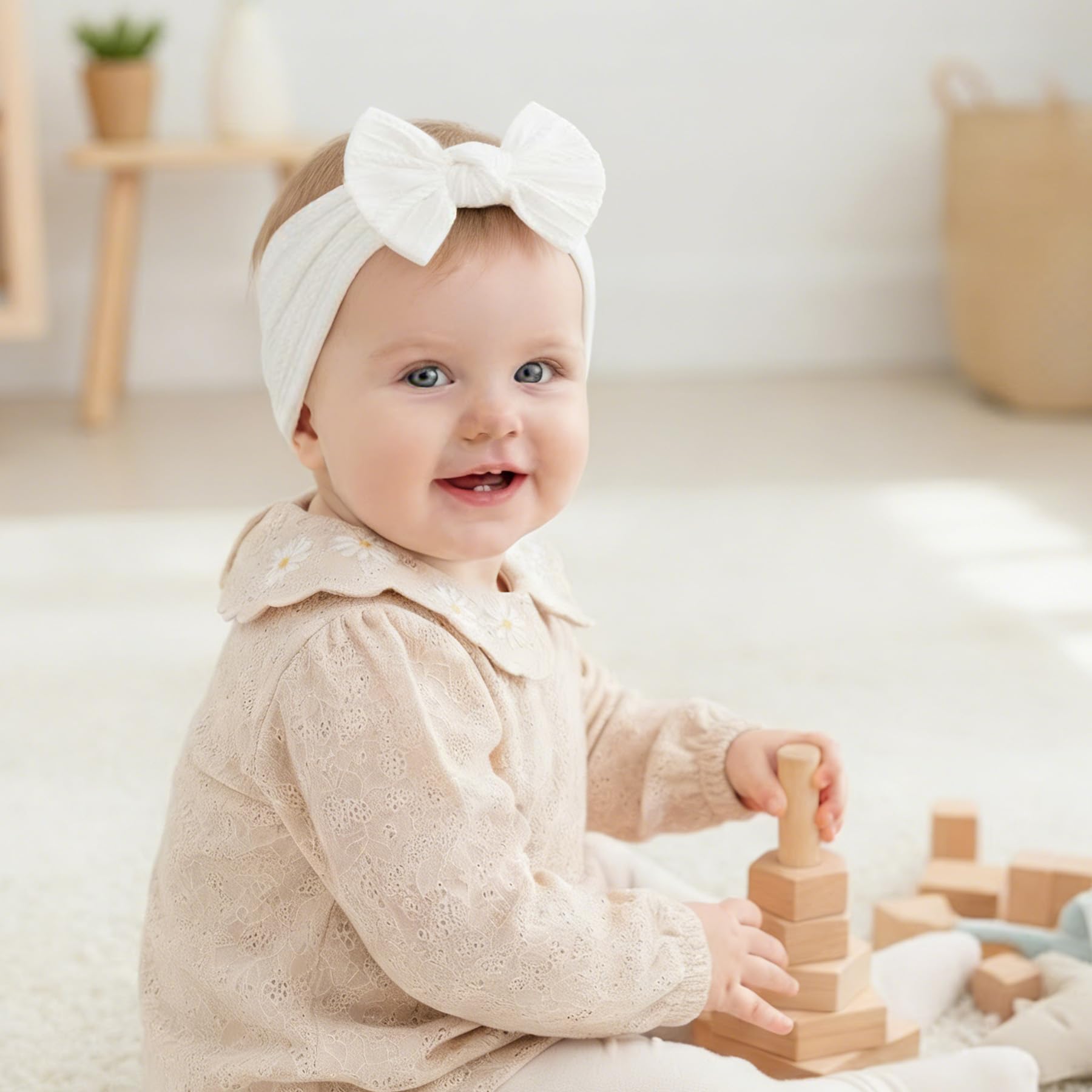 2 Pièces Bandeau Bébé Fille, Accessoire Cheveux, Serre-Tête, Arc Élastique, Coffret Cadeau - Blanc, Rose
