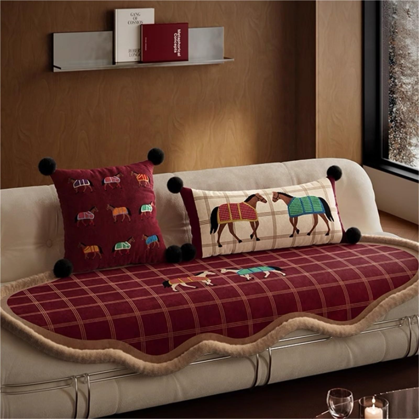 Genérico 1 Funda De Cojín Roja con Almohadas De Terciopelo De Caballo.