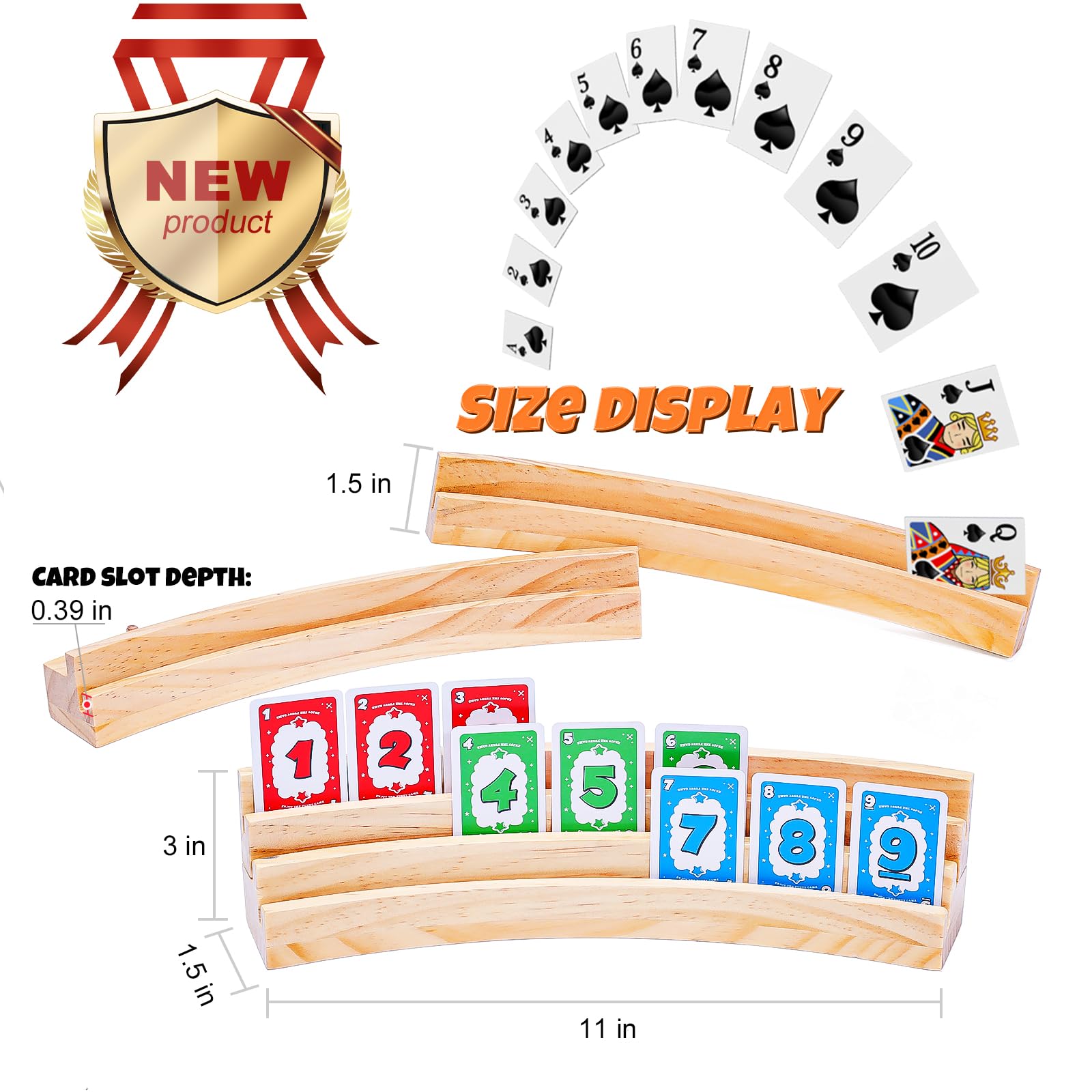 JFMkaer Curved Card Holders for Playing Cards 2PCS - Extra Long Wooden Holder With Curved & Splicing Design for Adults, Seniors, Kids