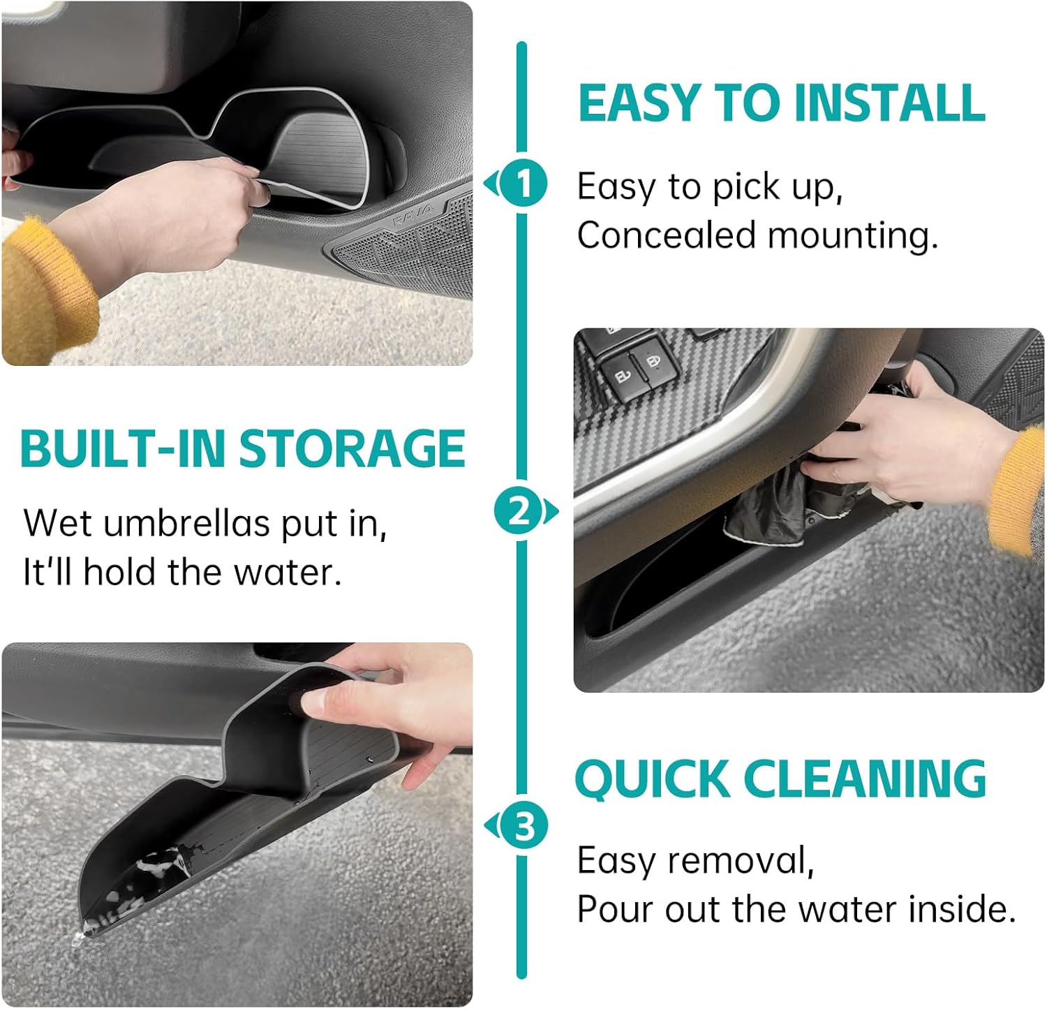 Door Side Storage Box Compatible with 2019-2025 Toyota RAV4 Accessories, Front & Rear 4PCS Door Handle Insert Organizer Tray, TPE Phone Pockets Fit for RAV 4 RAV-4 Accessories