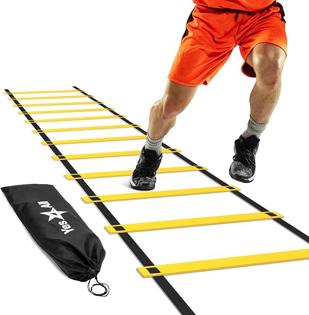 Yes4All Ultimate Agility Ladder Speed Training Equipment - 8, 12, 20 Rungs with Multi Colors - Footwork Speed Ladder and Agility Set & Combos for Soccer Players
