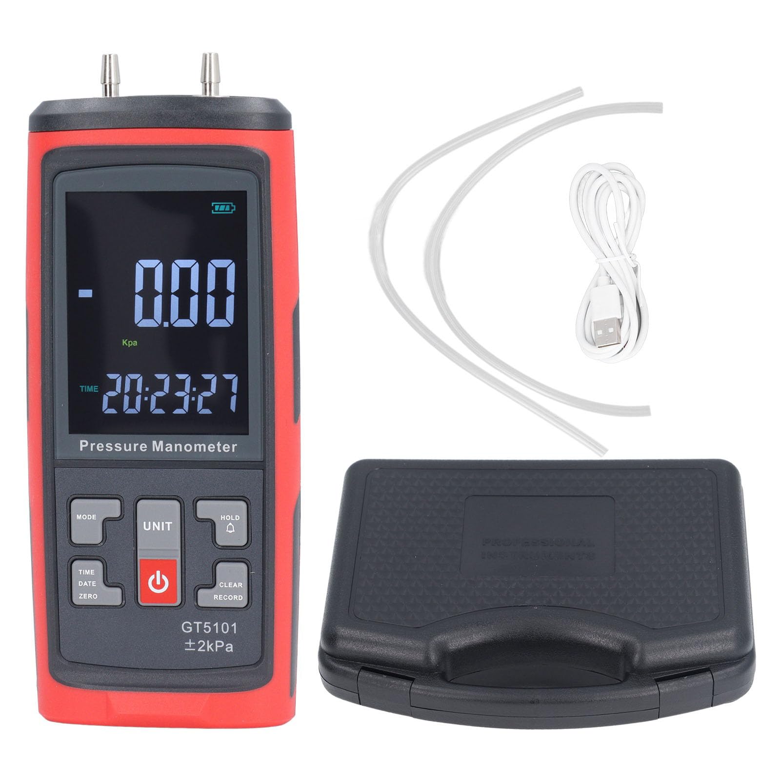 Manómetro Diferencial Digital 2KPa con Retroiluminación LCD Calderas HVAC Salas Blancas Calibración del de Gas Manómetro de Doble Función para Pruebas de Laboratorio Industrial