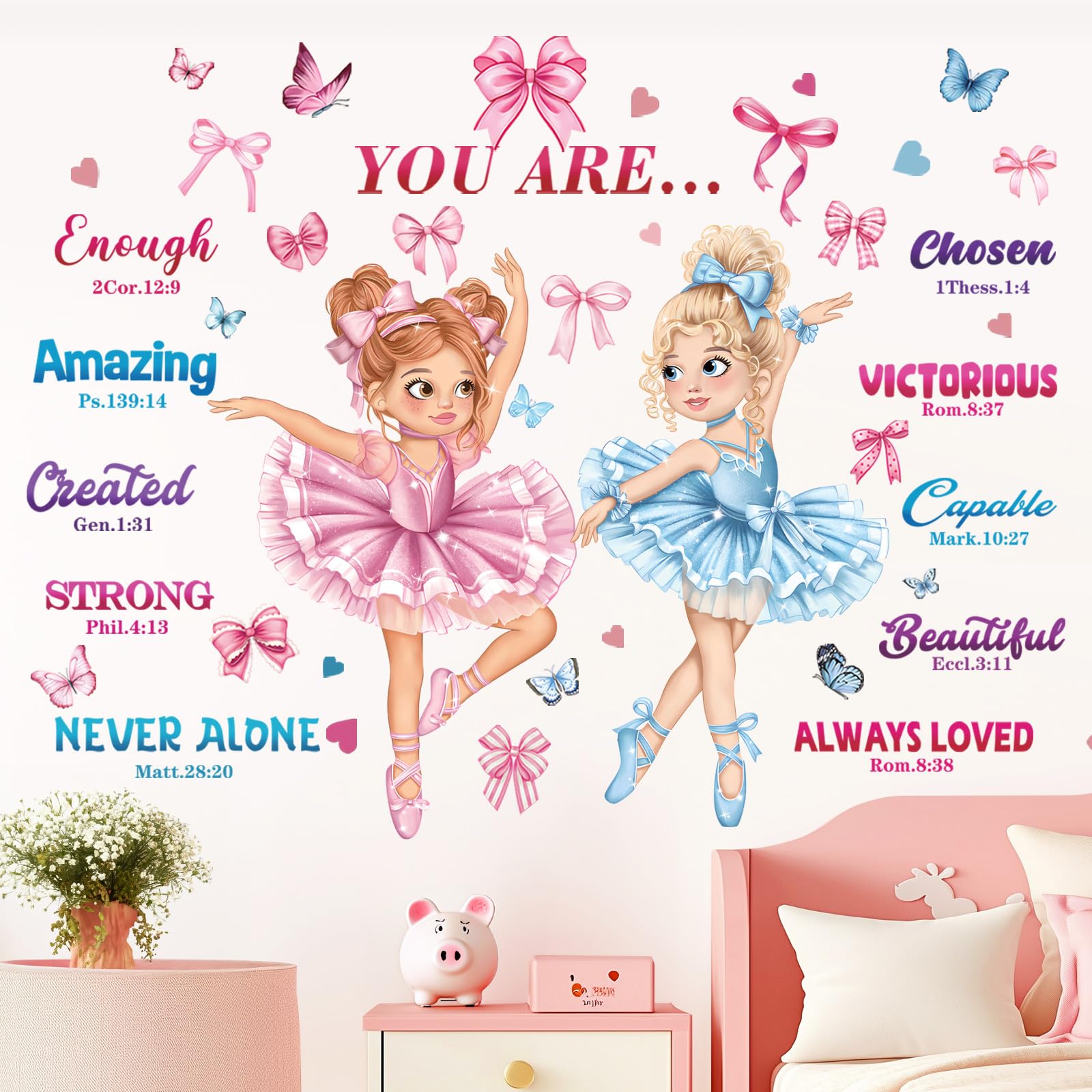 decalmile Pink Dancing Girl Ballerina Wall Stickers Inspirational Saying Butterfly Wall Decals Baby Nursery Bedroom Girls Room Wall Decor - Image 3