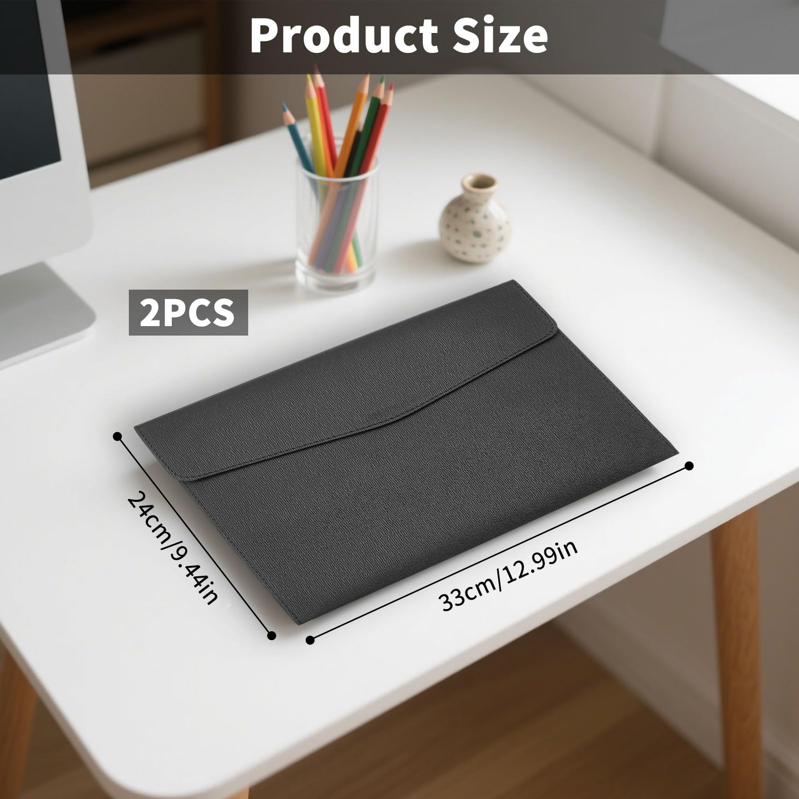 2pcs Carpeta de Documentos A4 Cuero, Carpeta Organizadora Funda A4 para Archivos Cuero PU con Cierre Magnético para Trabajo, Estudio y Viajes (Negro)
