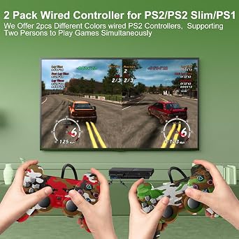 PS2 Controller, 2 Pack Wired Controller for PS2/PS2 Slim/PS1,Dual Vibration