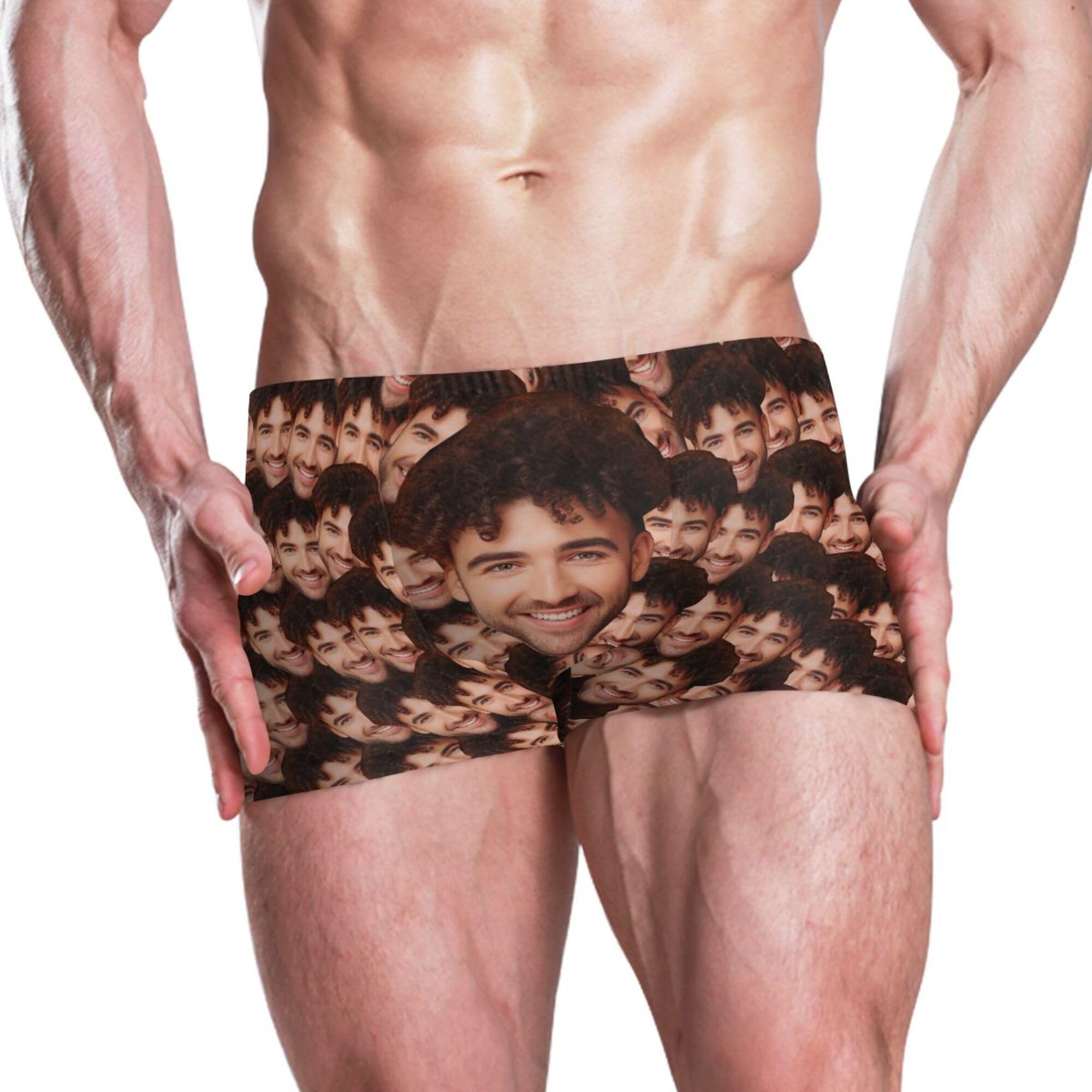 Custom Face Funny Men's Swim Briefs Athletic Bathing Suit Square Leg Board Short for Men L