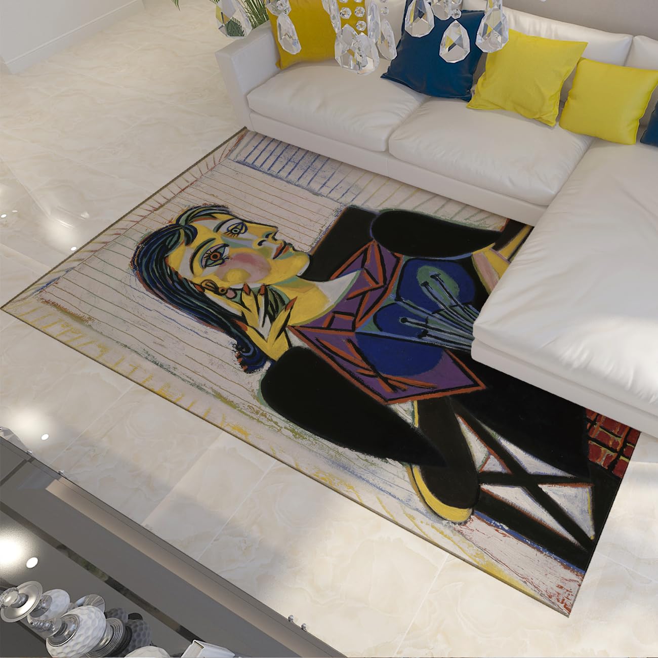 Tapis antidérapant Picasso cubiste lavable pour chambre et salon