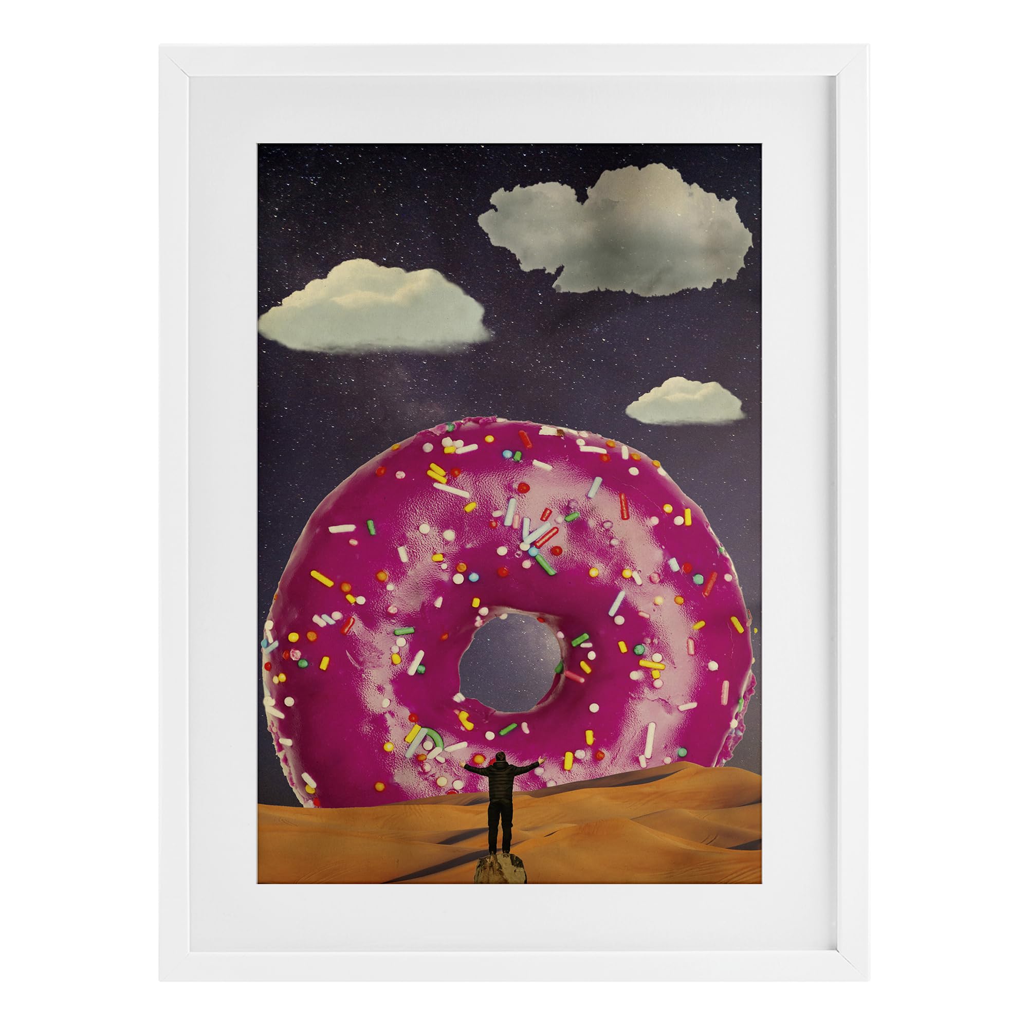 Affiche encadrée Donut géant blanc pour une décoration de cuisine pop et gourmande