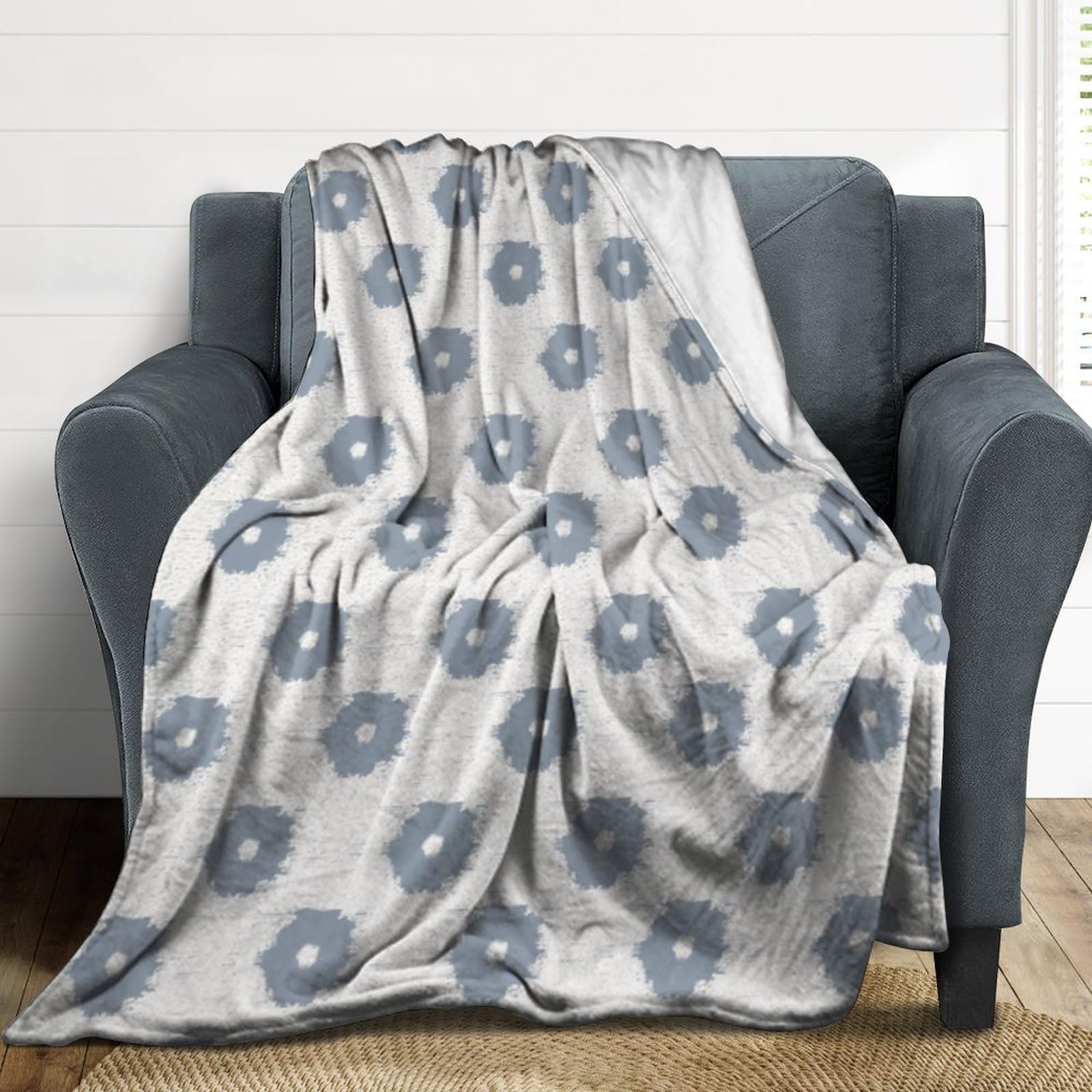 Coperta in pile di flanella, 127 x 152,4 cm, per divano, ufficio, letto, marrone chiaro, verde, bianco, motivo damascato, leggera, soffice, coperta e copriletto per bambini, studenti, ragazze, per