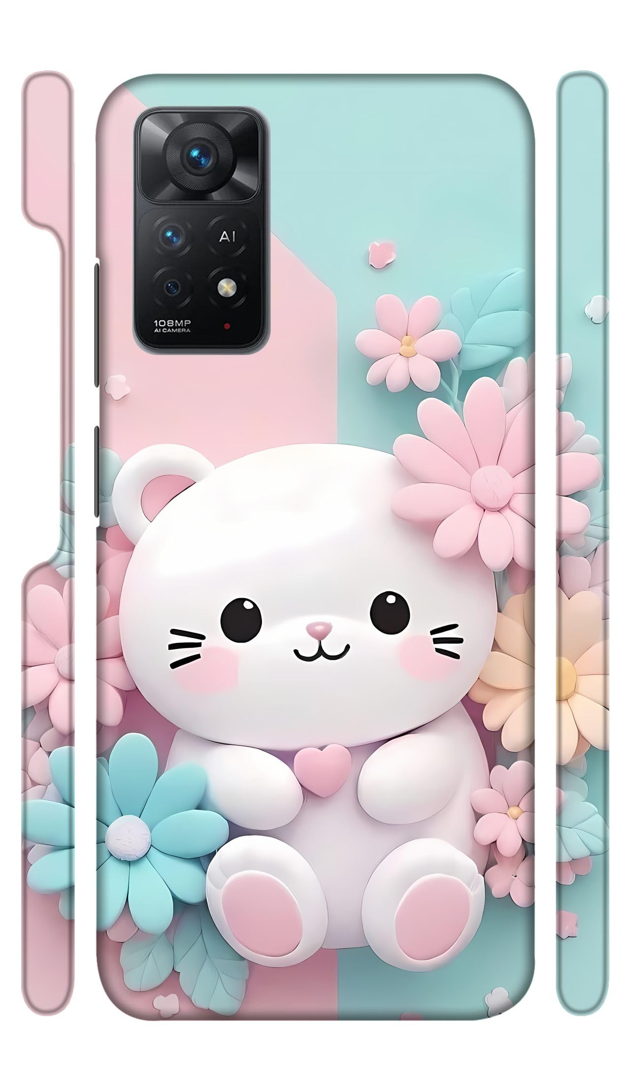 YAPZONE White Kitty Flowers Designer Printed Hard Back Cover for Xiaomi Redmi Note 11 Pro 5G Attractive and Uniquely Crafted Smartphone Case