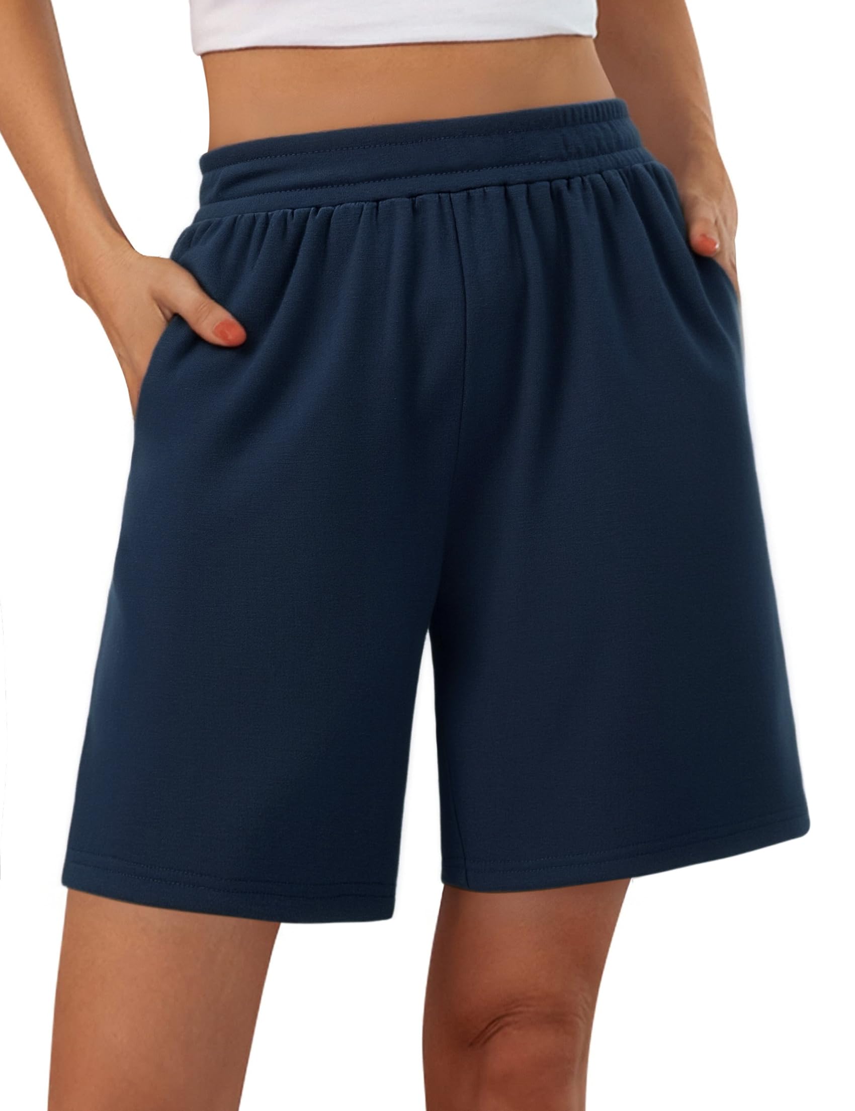 Terecey Sport Shorts Damen Lockere Casual Bermuda Kurze Hosen Weich Streifen Jogginghose High Waist Freizeithose mit Taschen und Kordelzug fur Running Yoga Fitness Lounge Fitnessstudio S-XXL