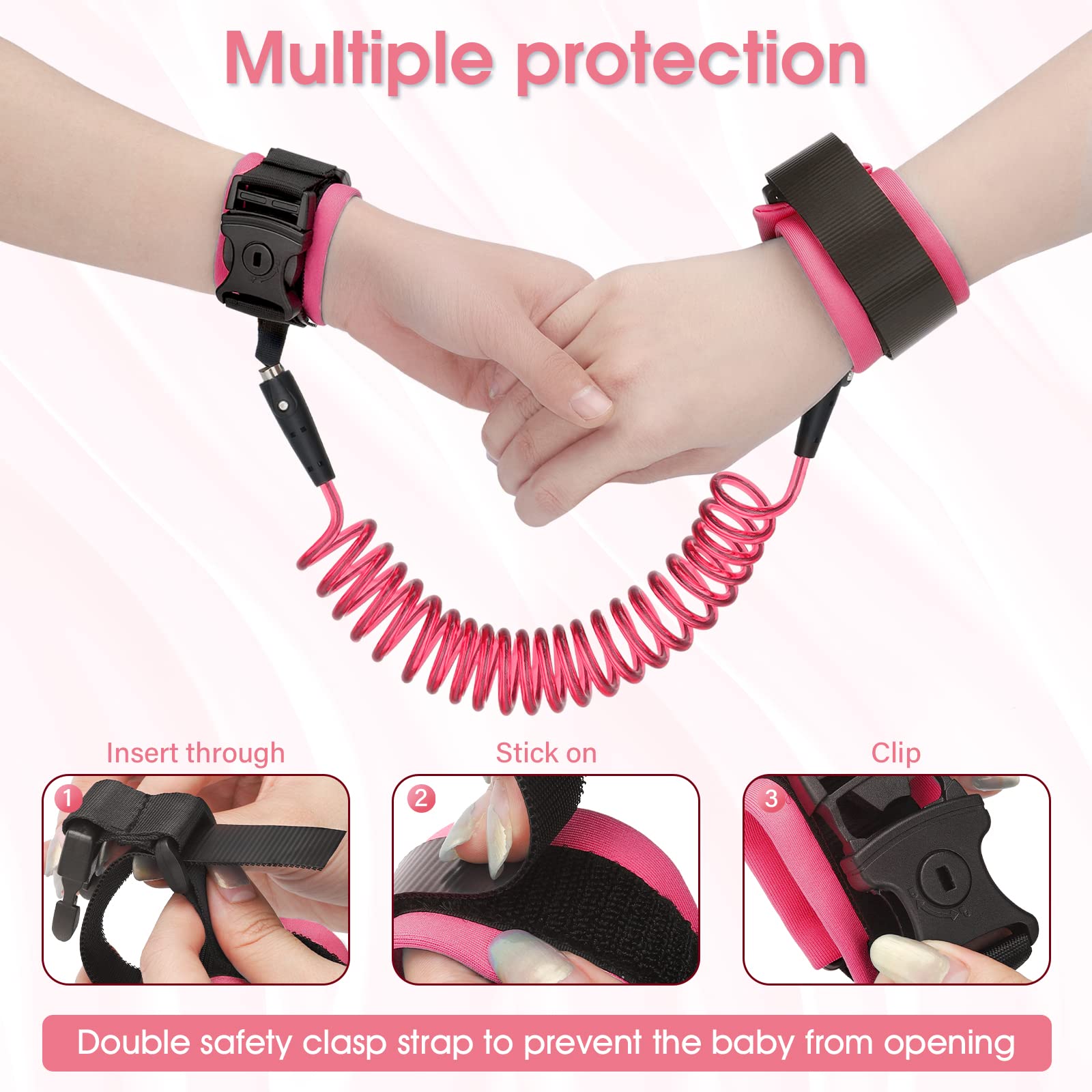 Bracciale Sicurezza Bambino Anti-Perso Guinzaglio Regolabile 360° Girevoli Rosa