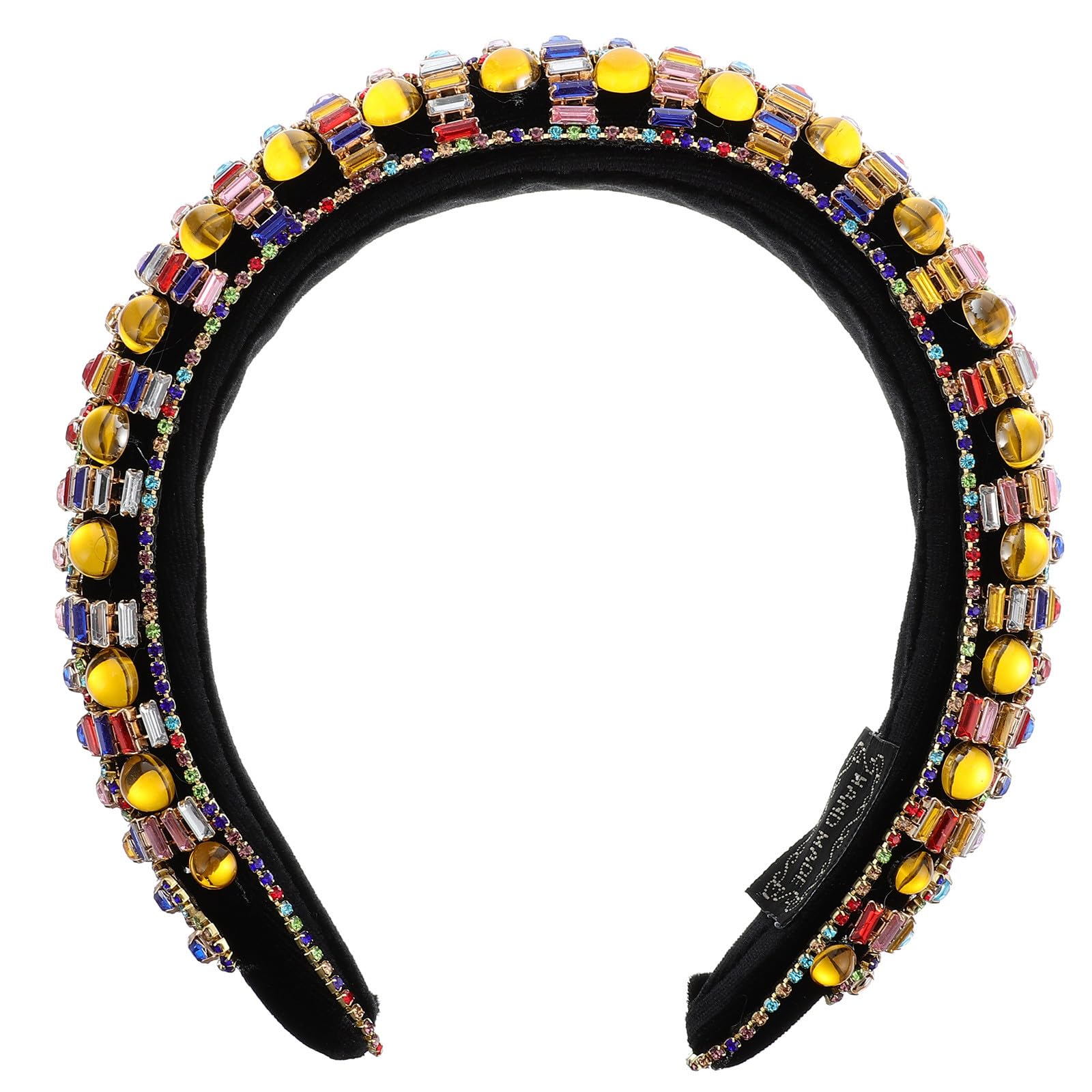 Diadema Ancha Gemas de Imitación Amarillo para Mujer | Tocado Enjoyado de Tela y Cristal, para Gala y Uso Diario, Sujeción Firme
