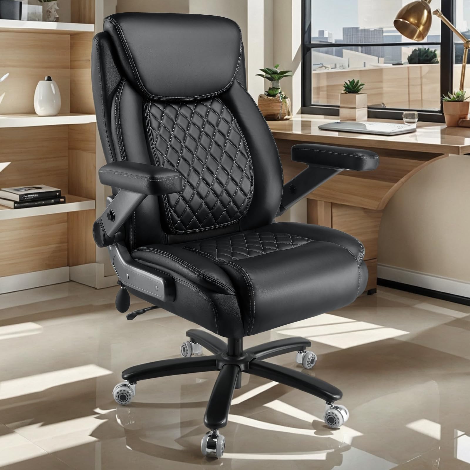 600LBS Large Heavy Duty Office Chair with 5D Flip Arms Comfy Big and Tall Executive Office Desk Chair — view 2