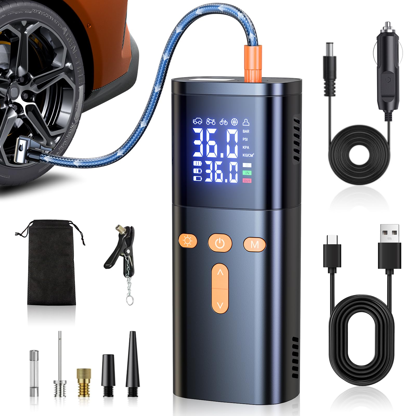 Amazon | Philoent 自転車 空気入れ 電動空気入れ 車 7800mAh