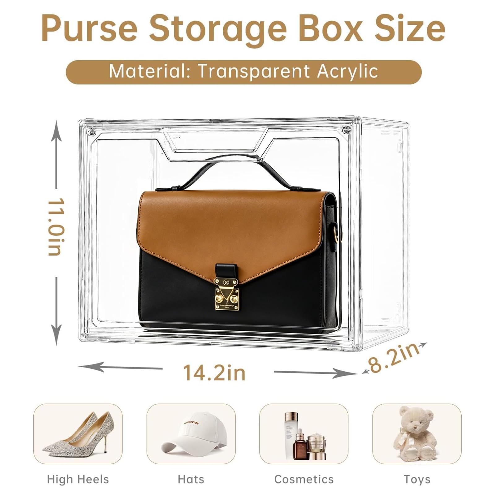 Organizador de Monedero para Armario, Vitrina de acrílico Transparente para Organizador de Bolso, Caja de Almacenamiento con Puerta magnética, contenedores de Almacenamiento para Libros