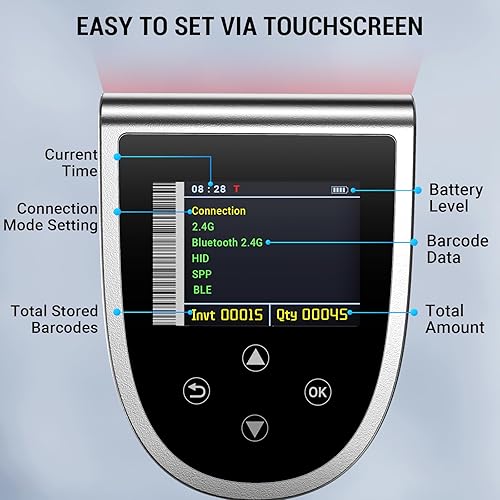 Miniatura 2 de Tera Escáner de código de barras inalámbrico con pantalla versión Pro 1D 2D QR con ajuste digital teclado interruptor de alimentación base de carga