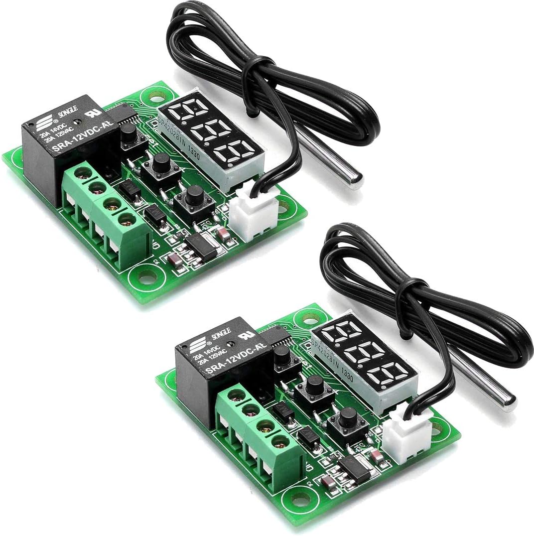 HiLetgo 2pcs W1209 12V DC Digital Temperature Controller Board Micro Digital Thermostat -50-110°C Electronic Temperature Temp Control Module Switch with 10A One-channel Relay and Waterproof
