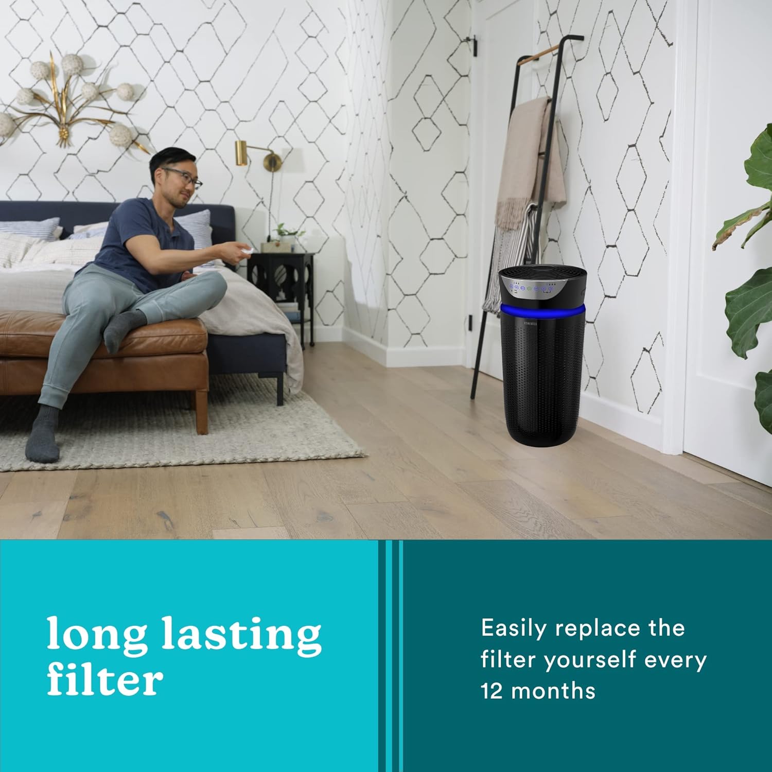 Homedics 5-in-1 UV-C Air Purifier - 360-Degree HEPA Filter for 1,593 Sq Ft, Extra Large Air Purifiers for Bedroom and Home, Essential Oil Pads, Built-In Timer, 5 Speed Settings for Large Rooms, Black - Image 7