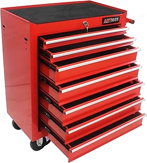WTRAVEL Rolling Tool Chest with 7-Drawer Tool Box with Wheels Multifunctional Tool Cart Mechanic Tool Storage Cabinet for Garage, Warehouse, Workshop, Repair Shop (Red)