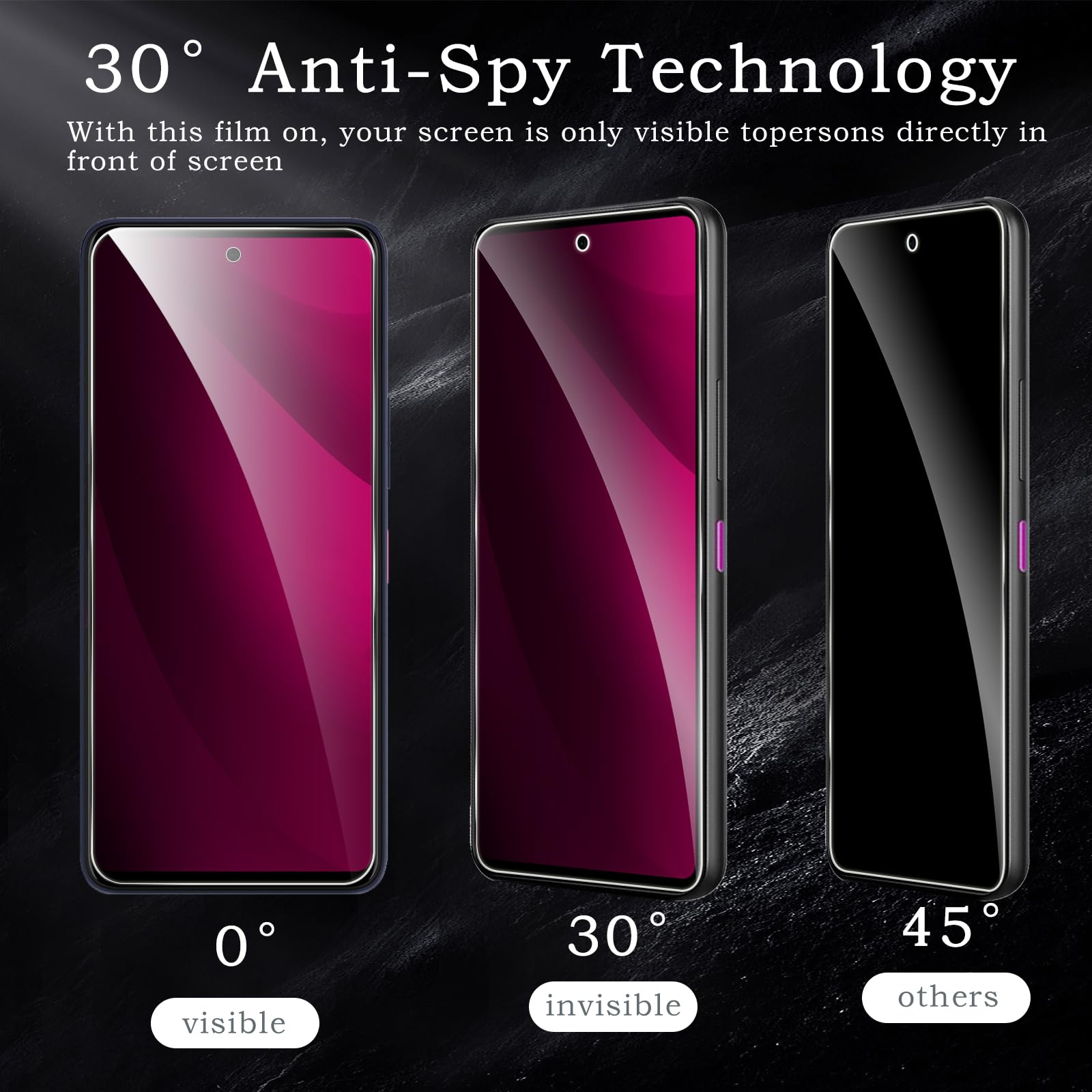 Pellicola protettiva per la privacy per T-Mobile Revvl 7 Pro 5G, accessori in vetro temperato infrangibile, pellicola in vetro temperato anti spia, compatibile con custodie, ultra resistente, durezza